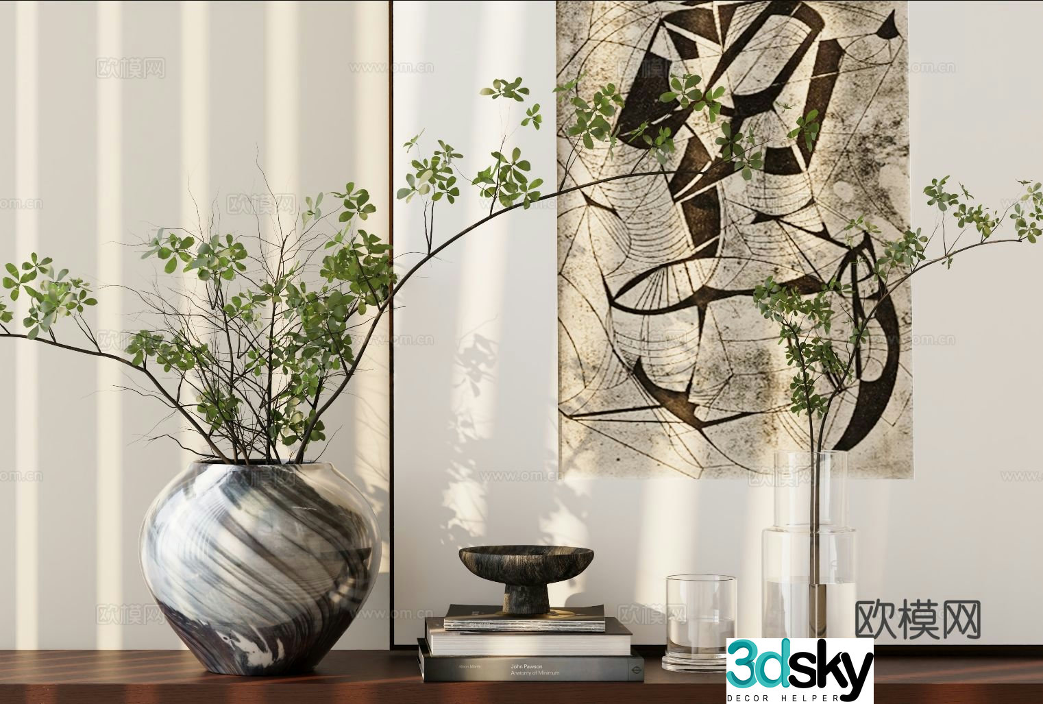 Modern vase floral arrangement green plant vessel 3d model