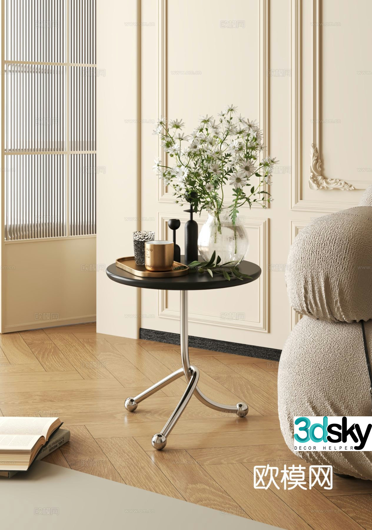 French round table side table 3d model