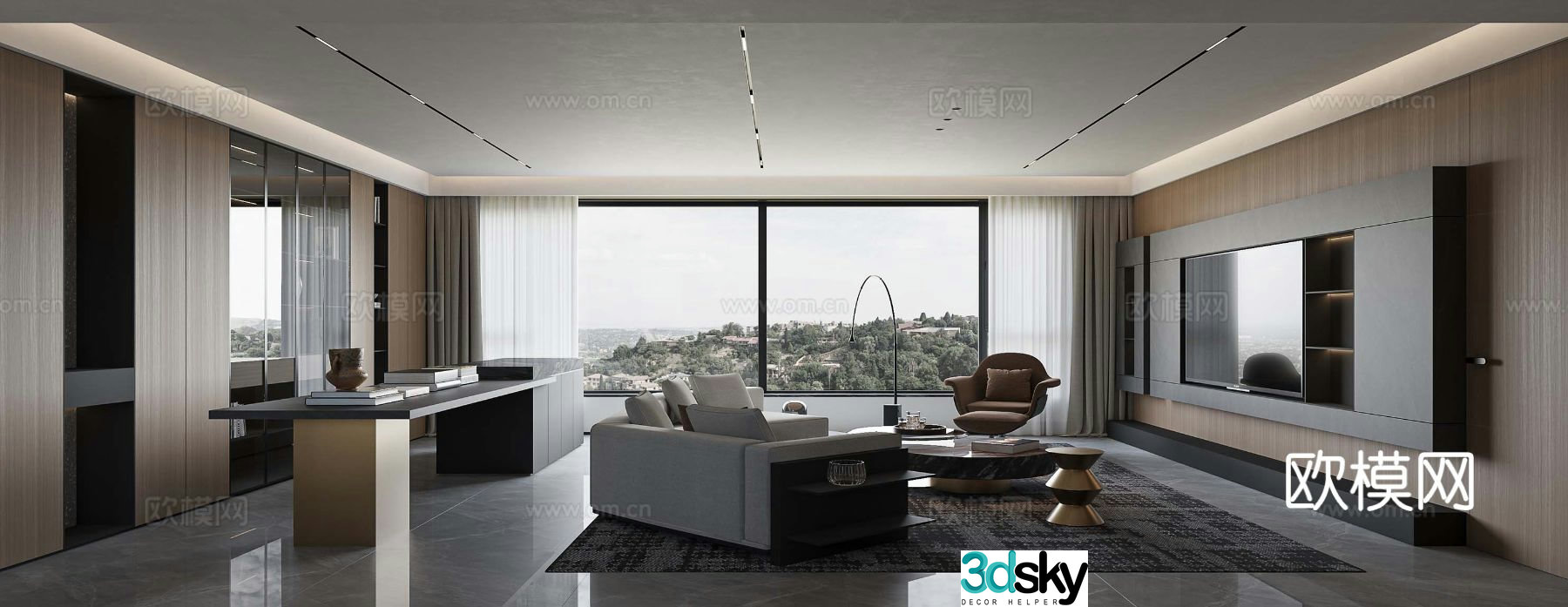 Modern large flat-floor living room 3D model