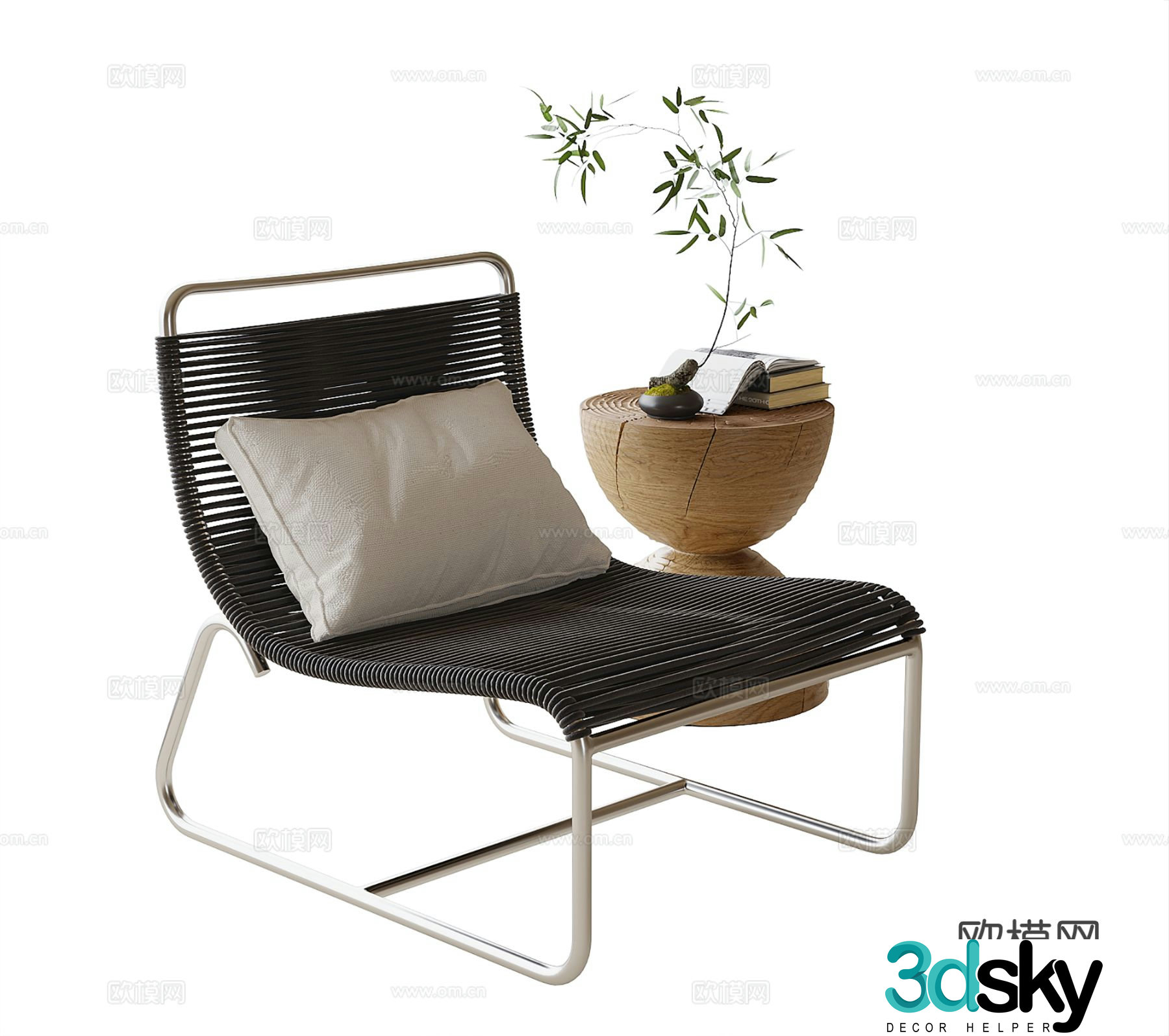 Modern leisure chair single chair side table corner table 3D model