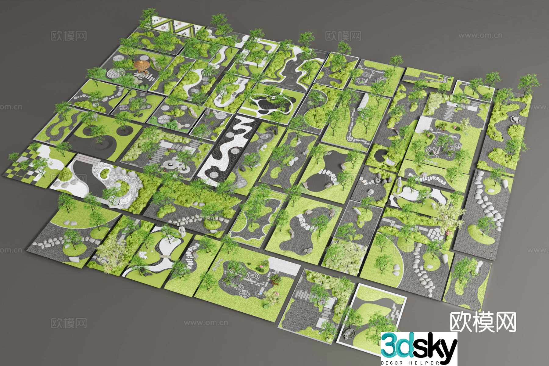 Modern dry landscape micro terrain green island courtyard sketch 3D model
