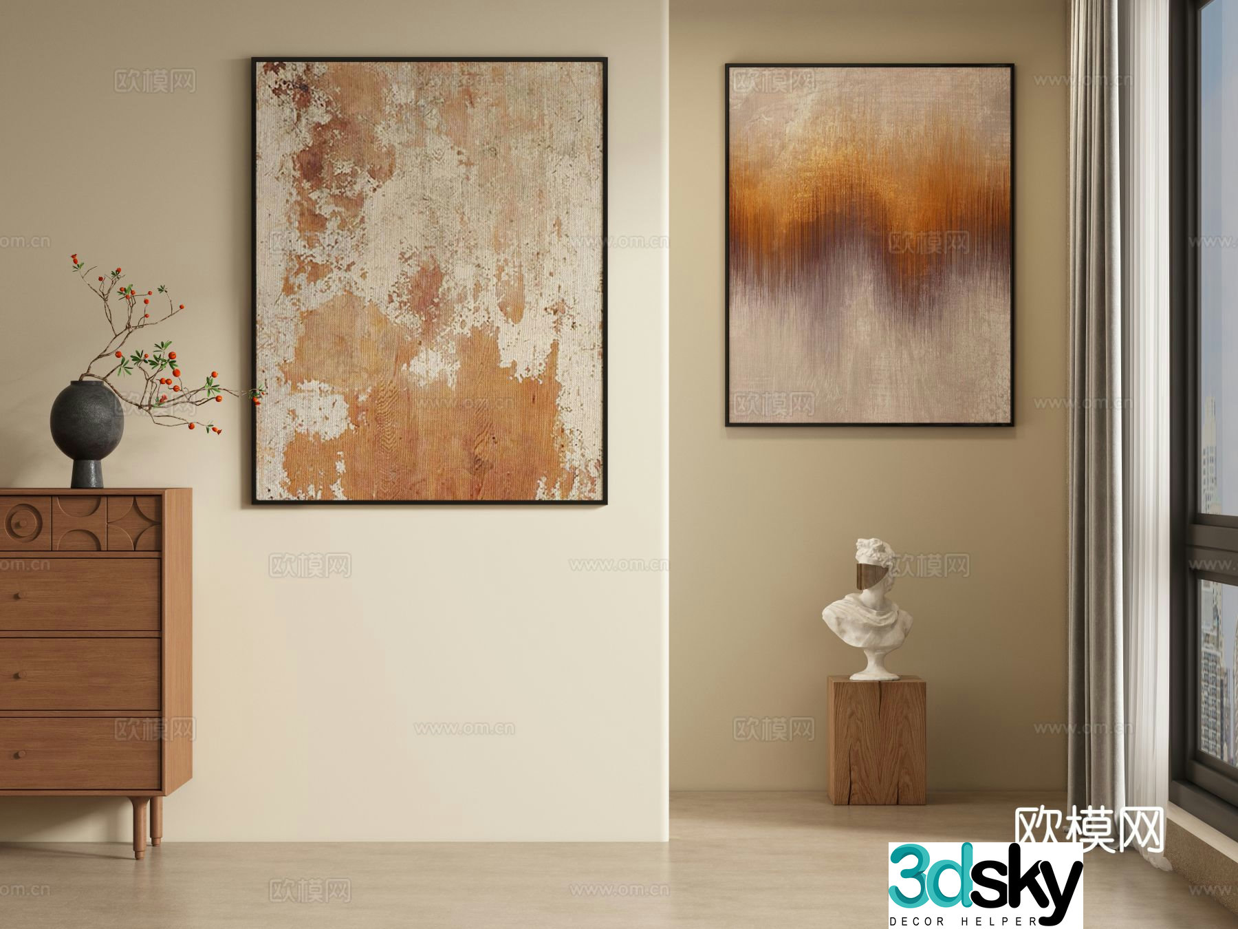 Wabi-sabi painting texture painting decorative painting hanging painting 3D model
