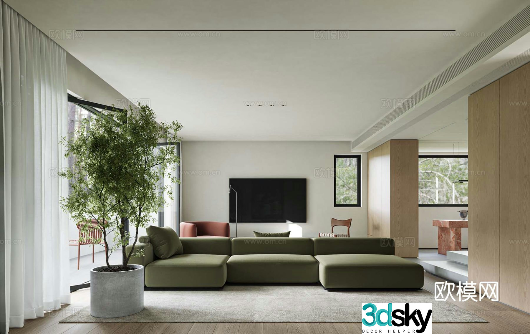 Modern large flat-floor living room 3D model