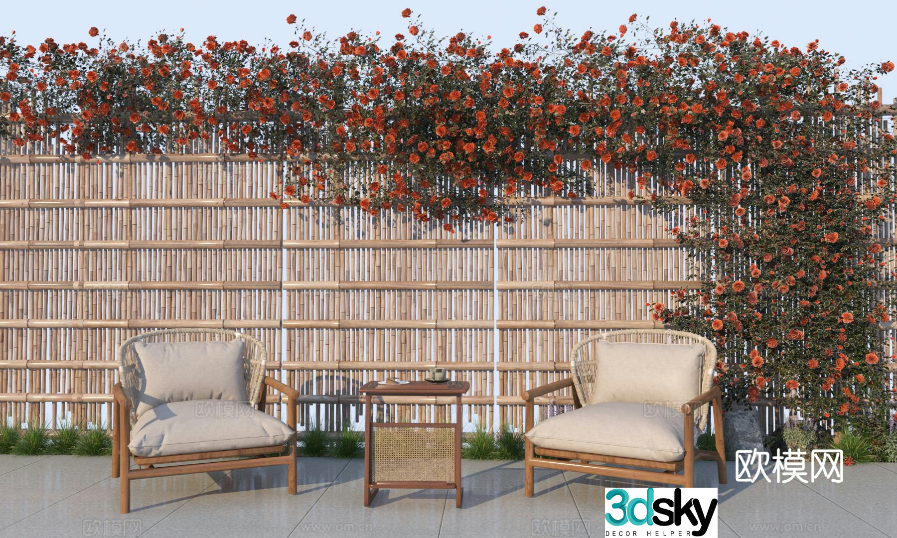 New Chinese style outdoor seating outdoor table and chairs 3d model