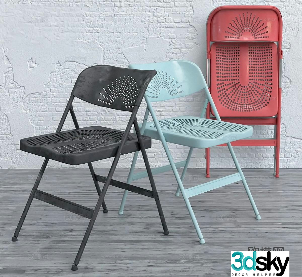 Ikea folding chair plastic chair dining chair 3d model