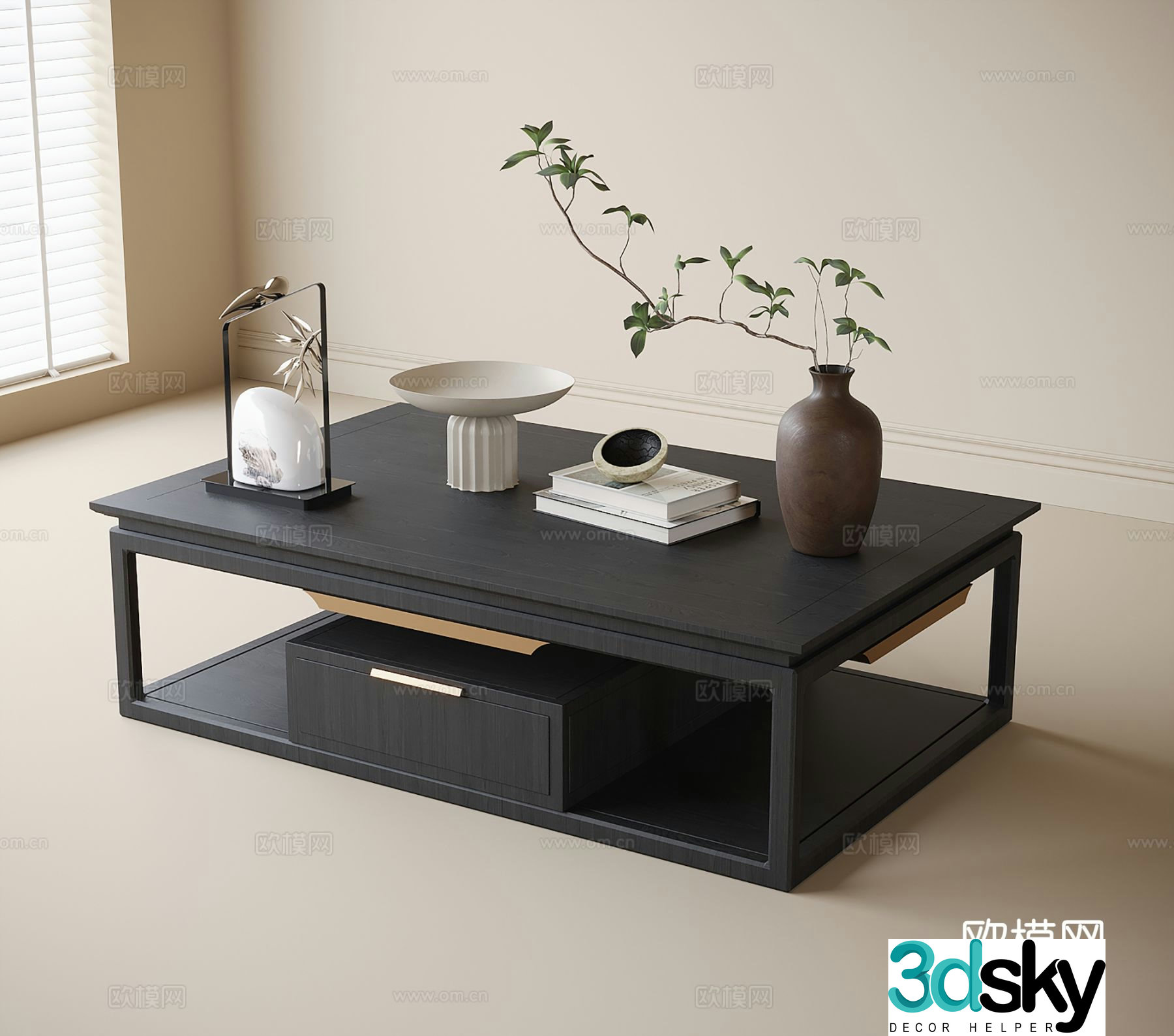 New Chinese style coffee table square coffee table 3d model