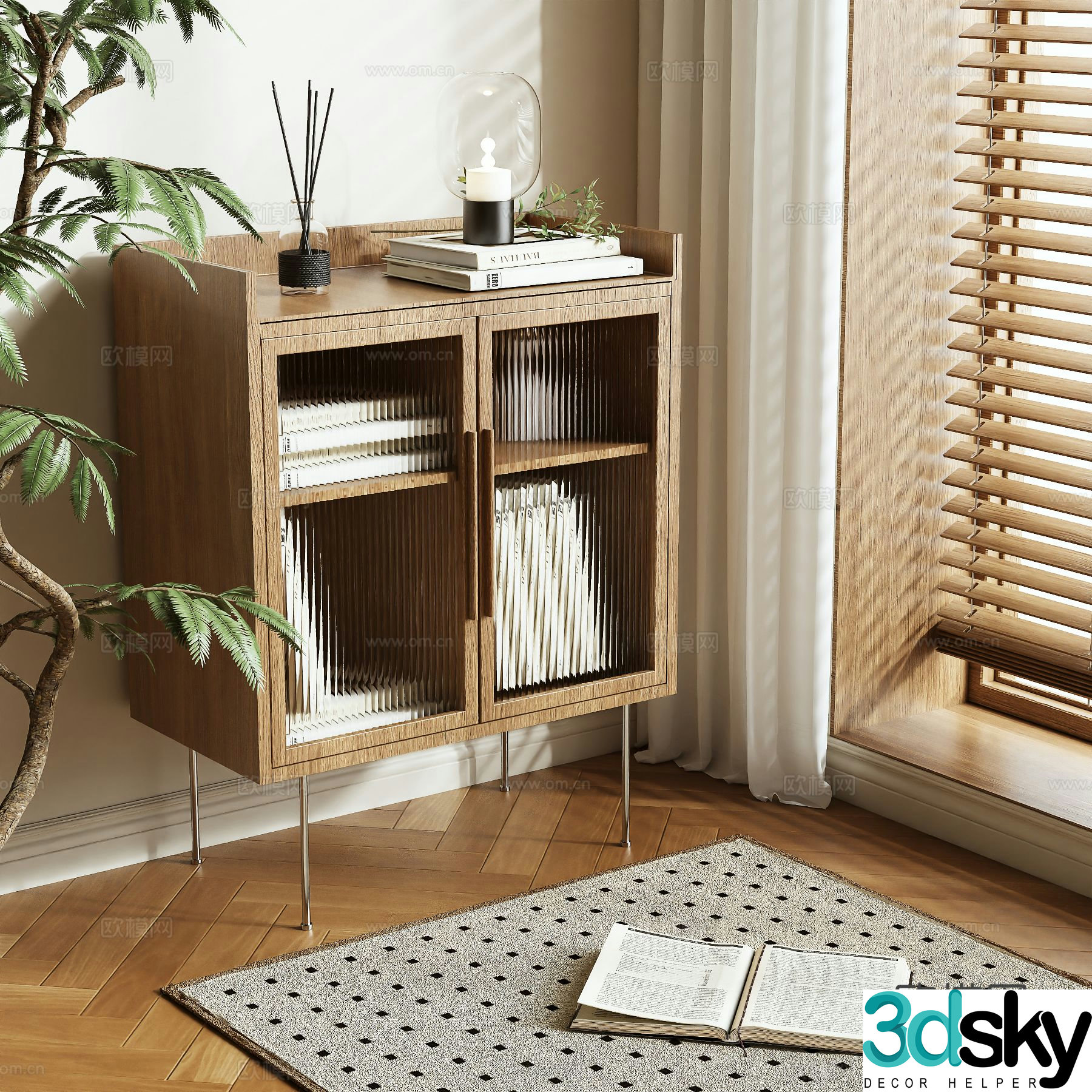 Modern low bookcase side cabinet 3d model