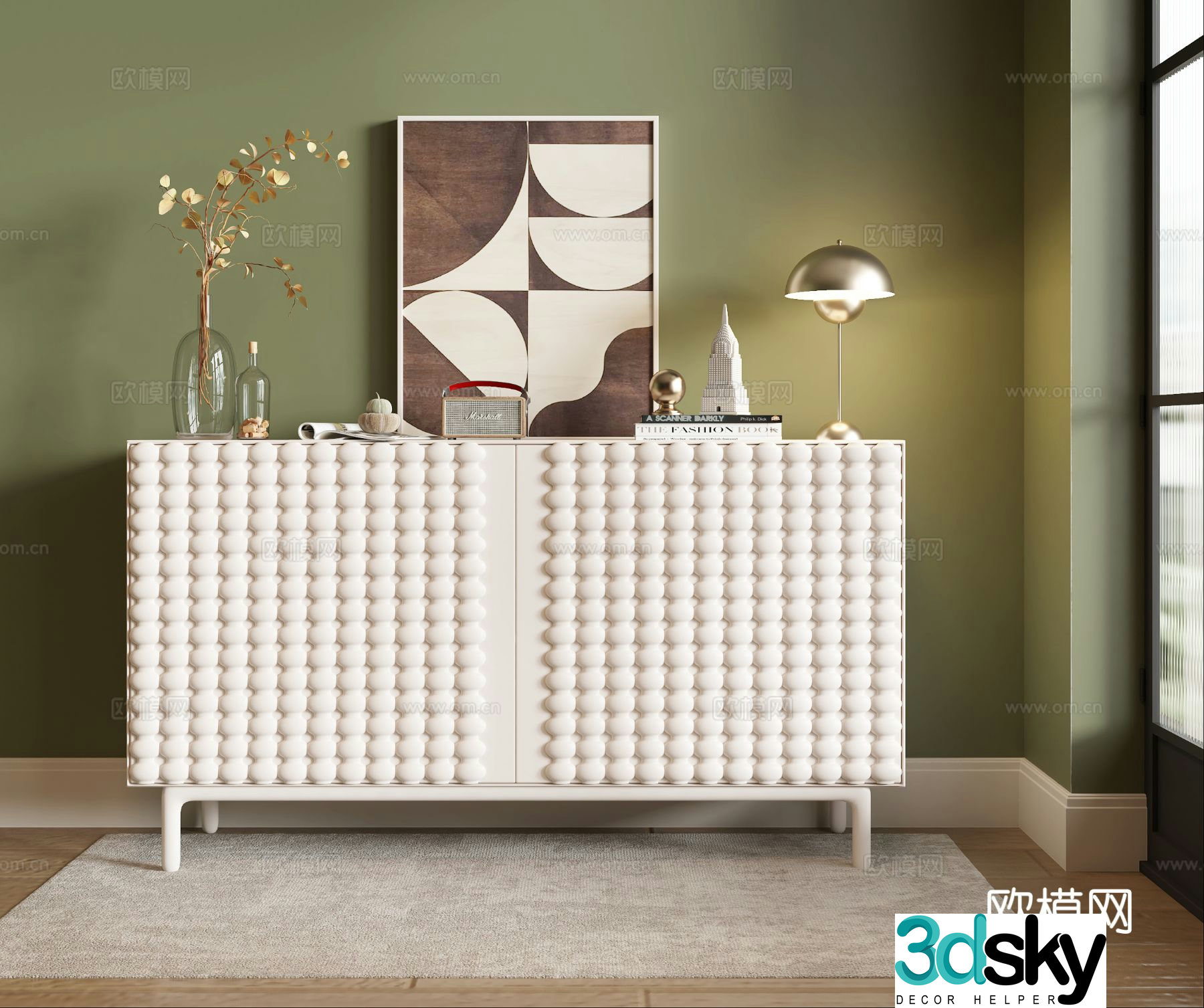 Cream style side cabinet entrance cabinet 3D model