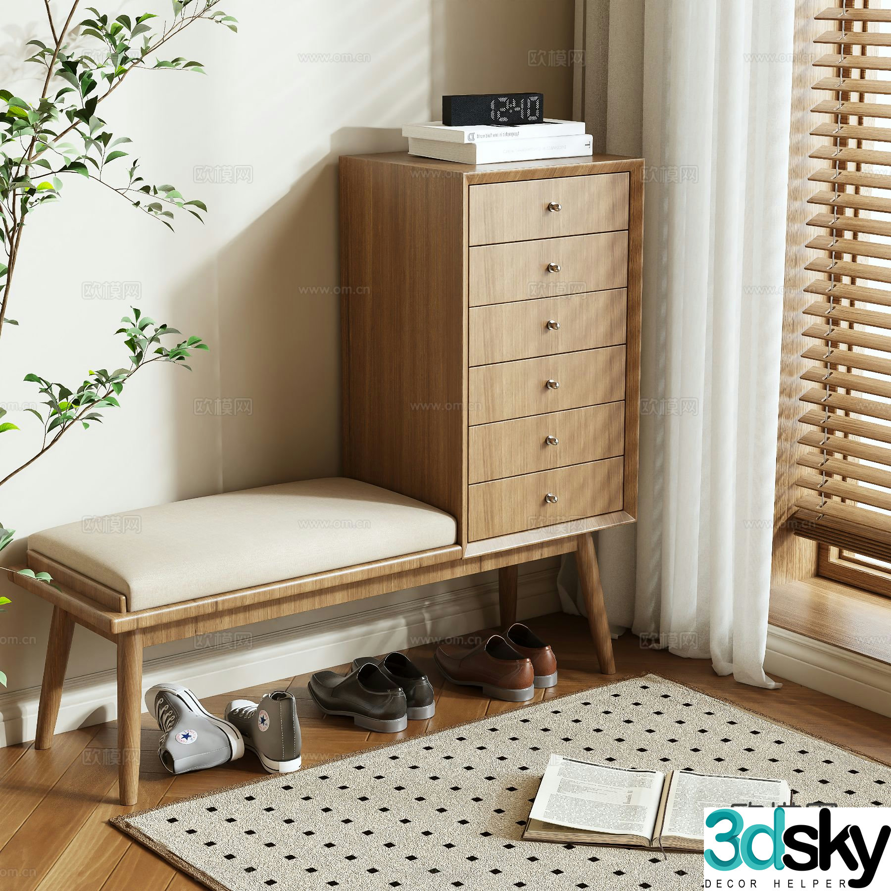 Log style shoe cabinet short shoe cabinet 3d model