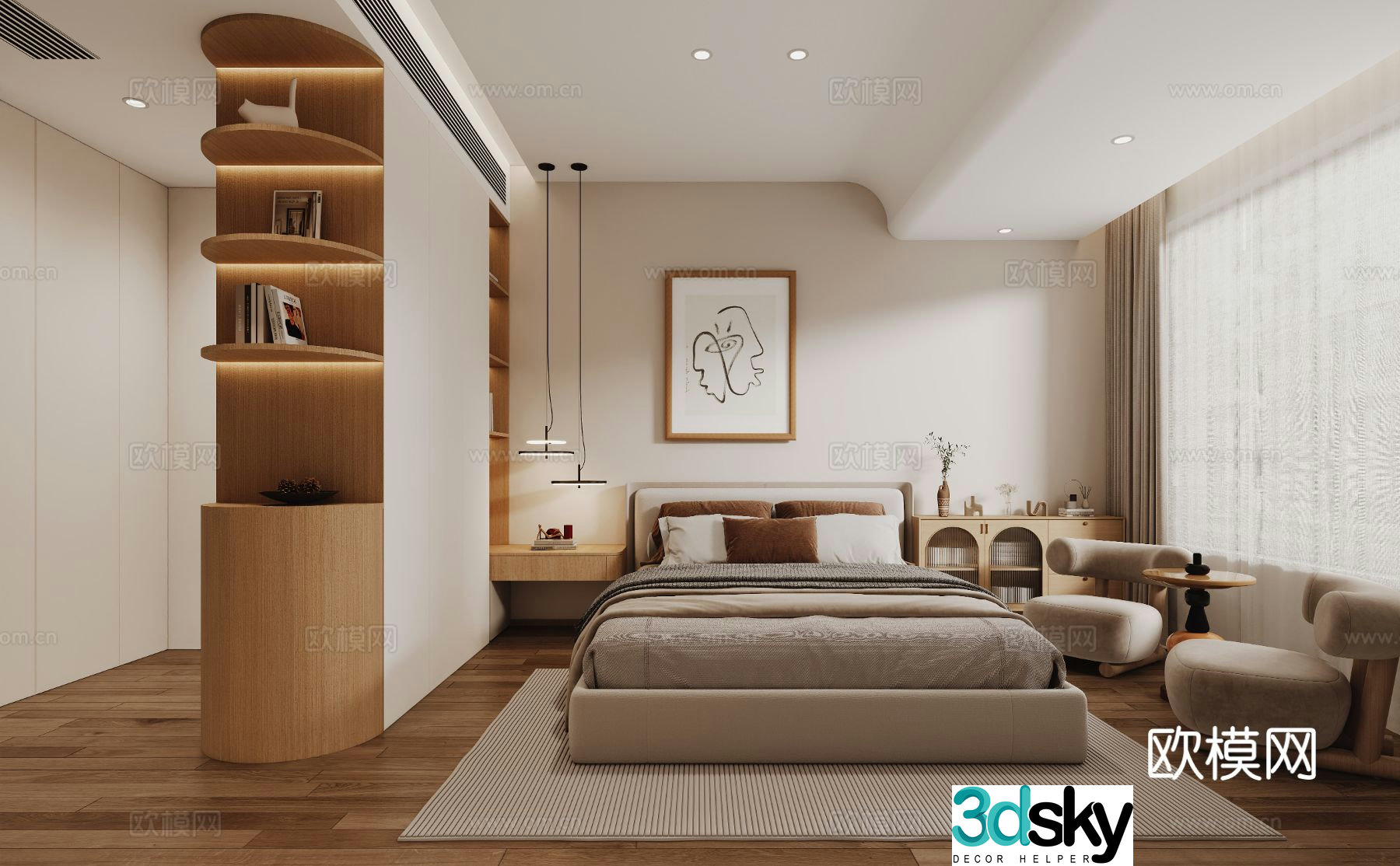 Nordic bedroom master bedroom 3d model