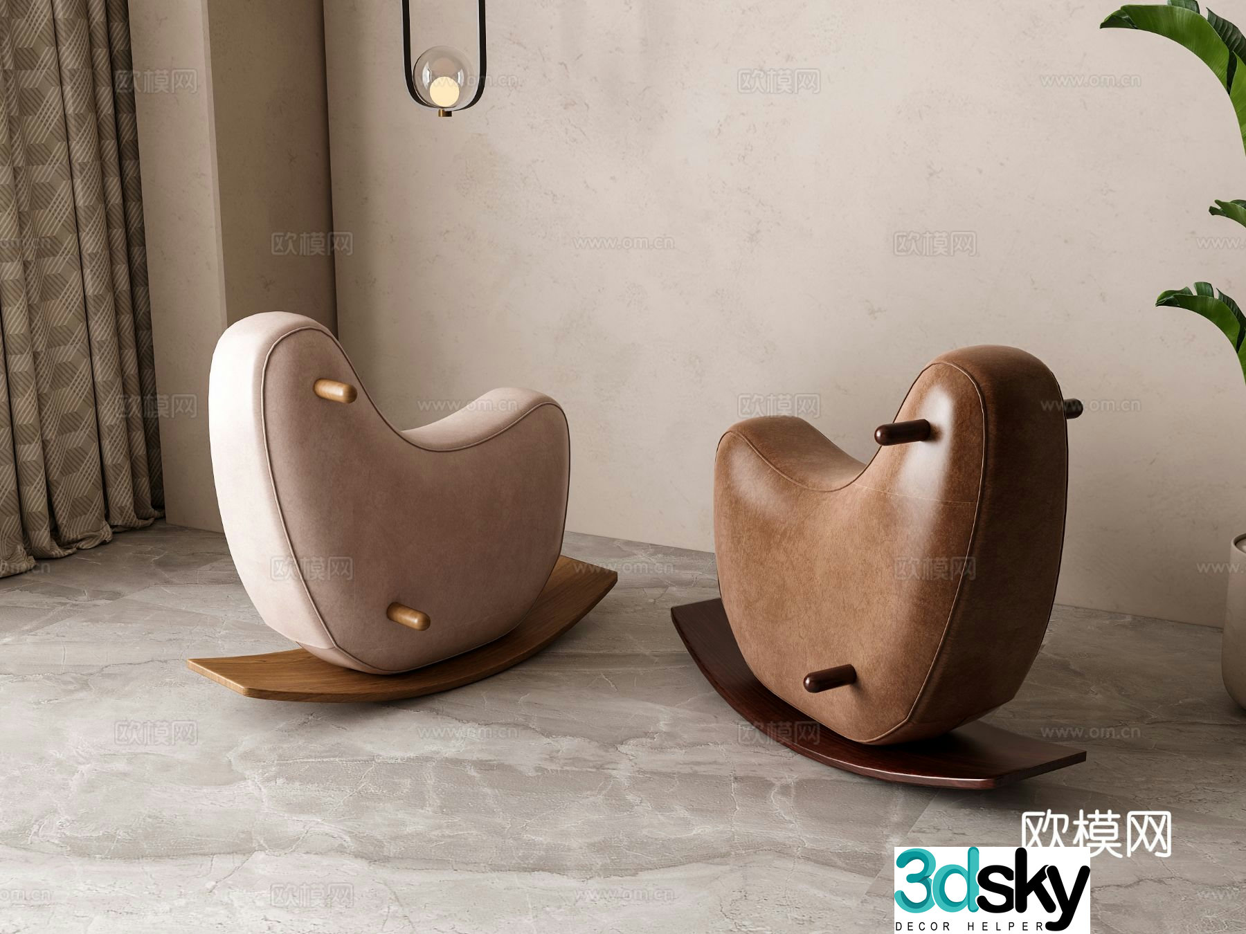 Modern children’s rocking stool wooden horse 3d model
