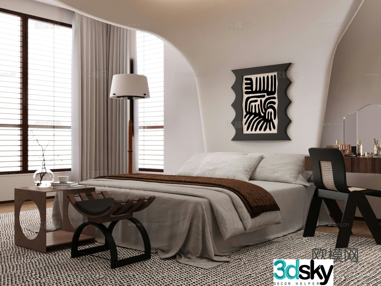 Medieval style double bed 3d model