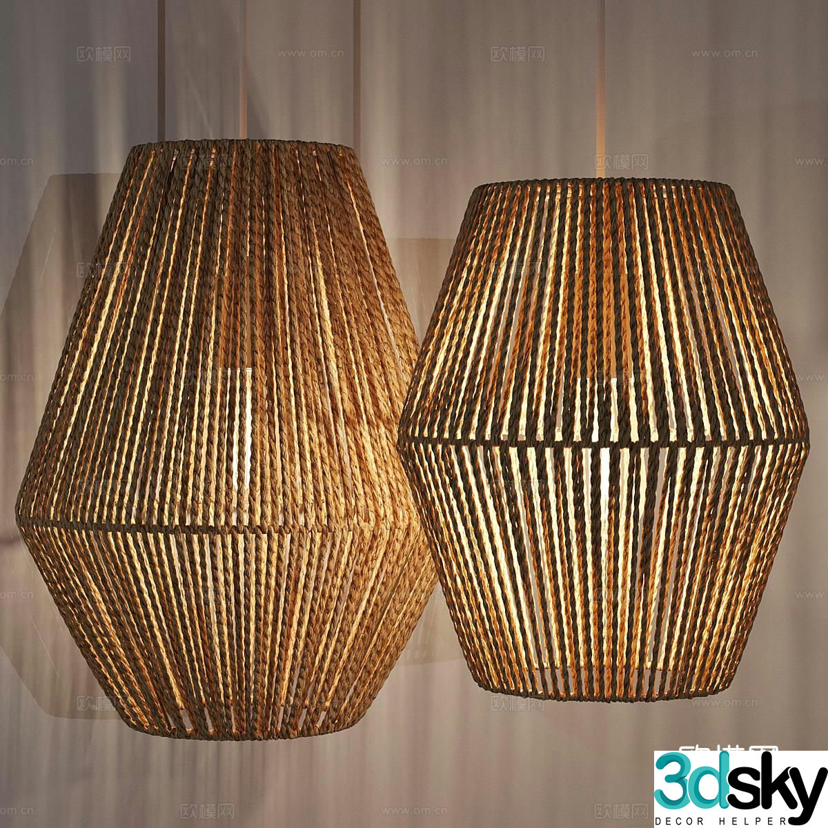 SKLUM wabiji wind rattan chandelier rope chandelier 3d model