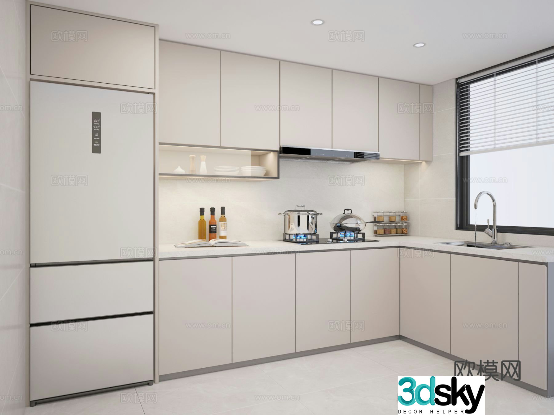 Modern L shaped kitchen 3d model