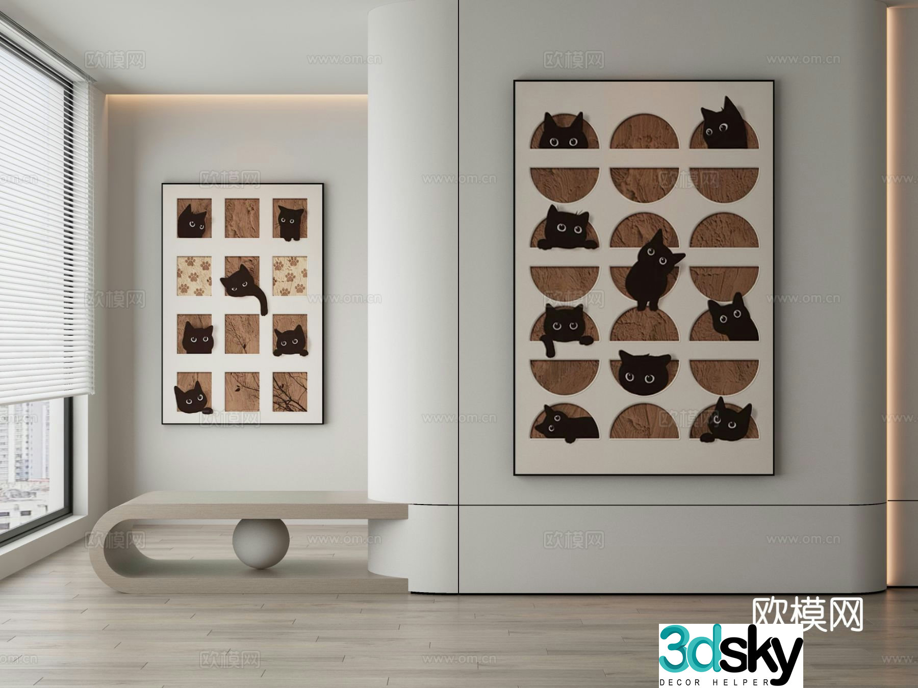 Modern decorative painting cat hanging painting 3d model