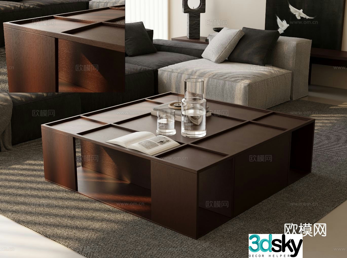 Medieval style coffee table square coffee table 3d model