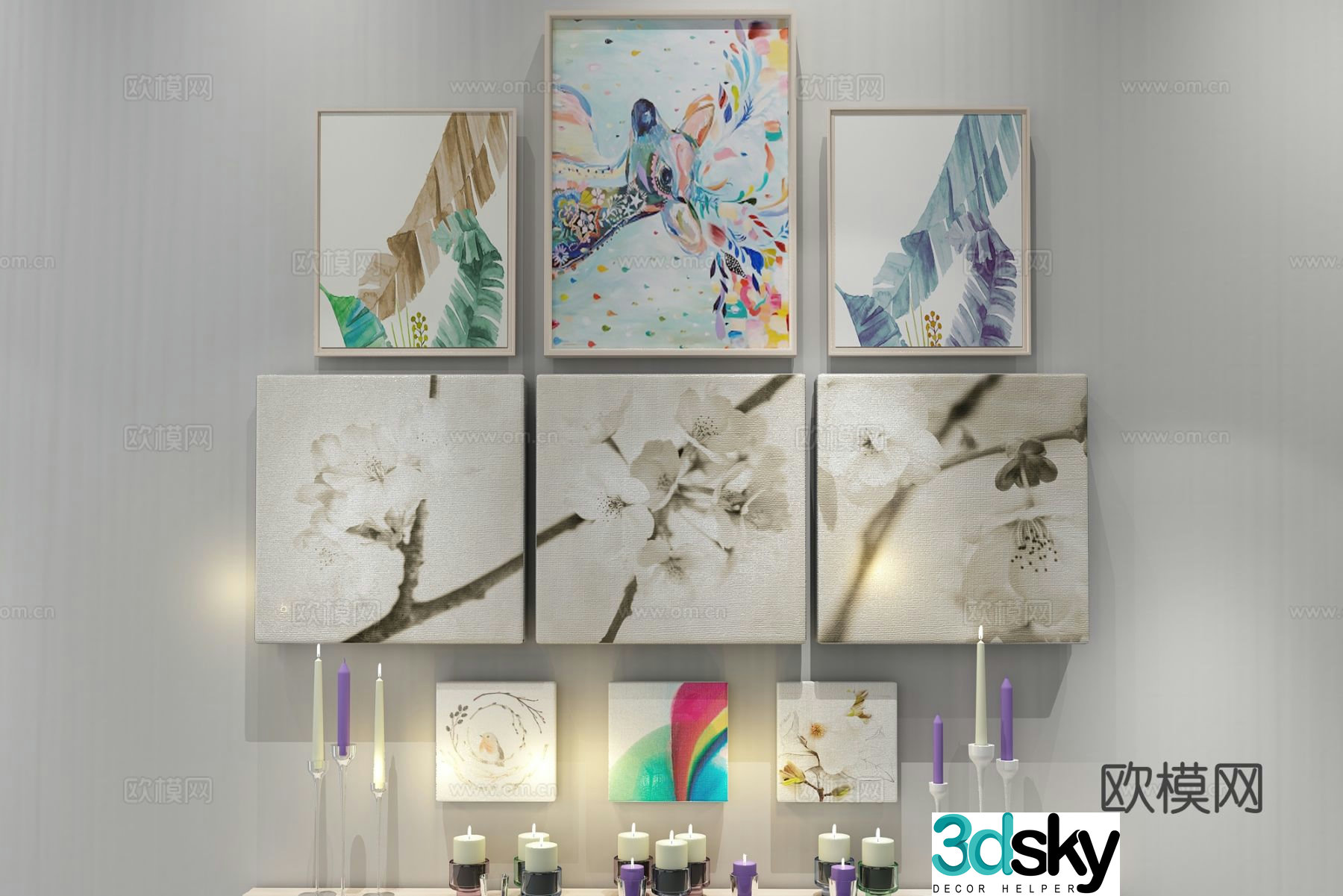 New Chinese style ink painting decorative painting 3D model
