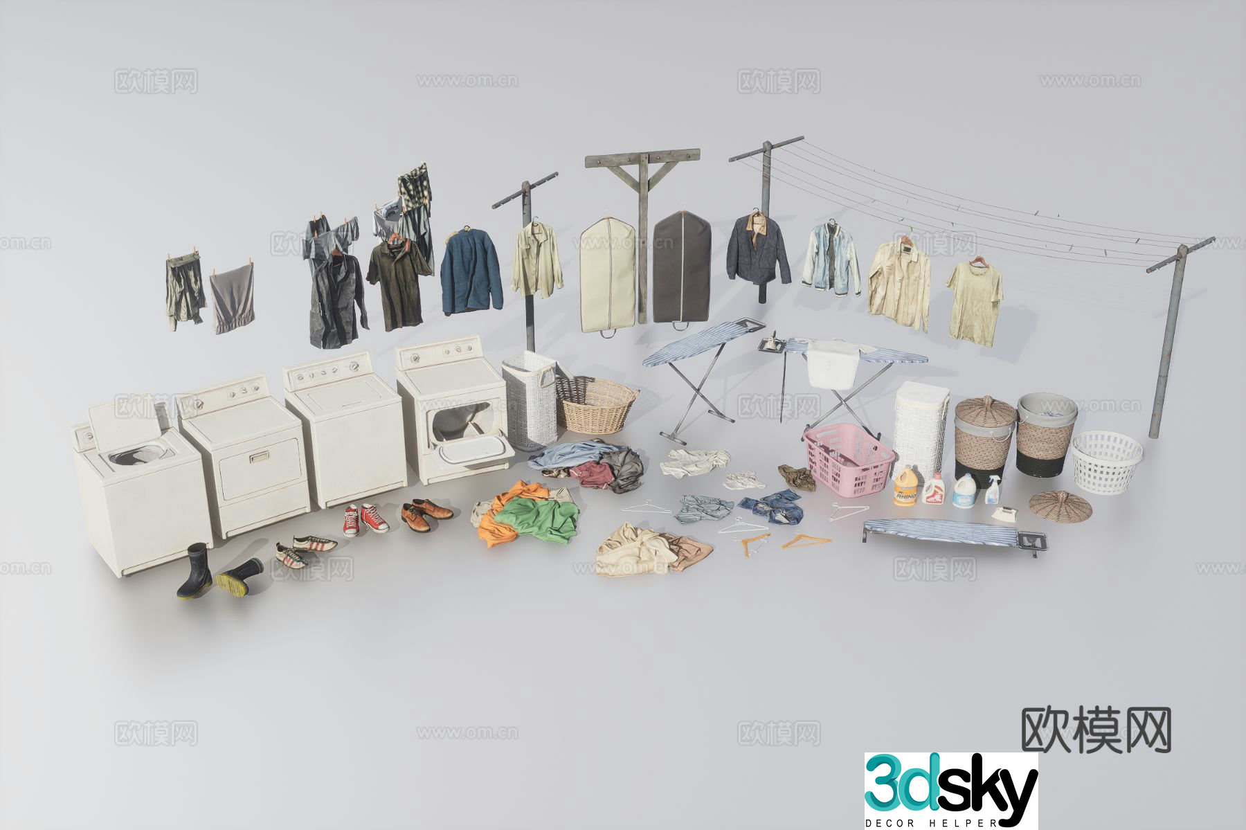 laundry kit clothes clothes washing machine dryer 3d model