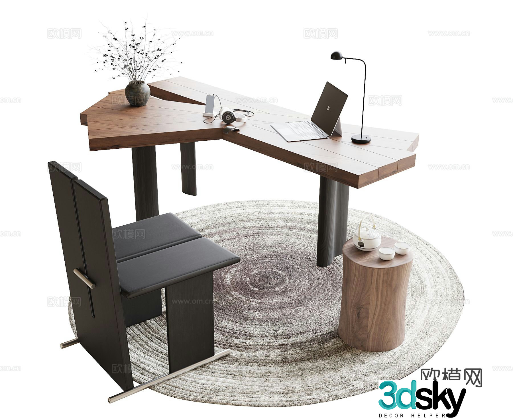 Medieval style desk chair desk chair special shaped desk 3d model