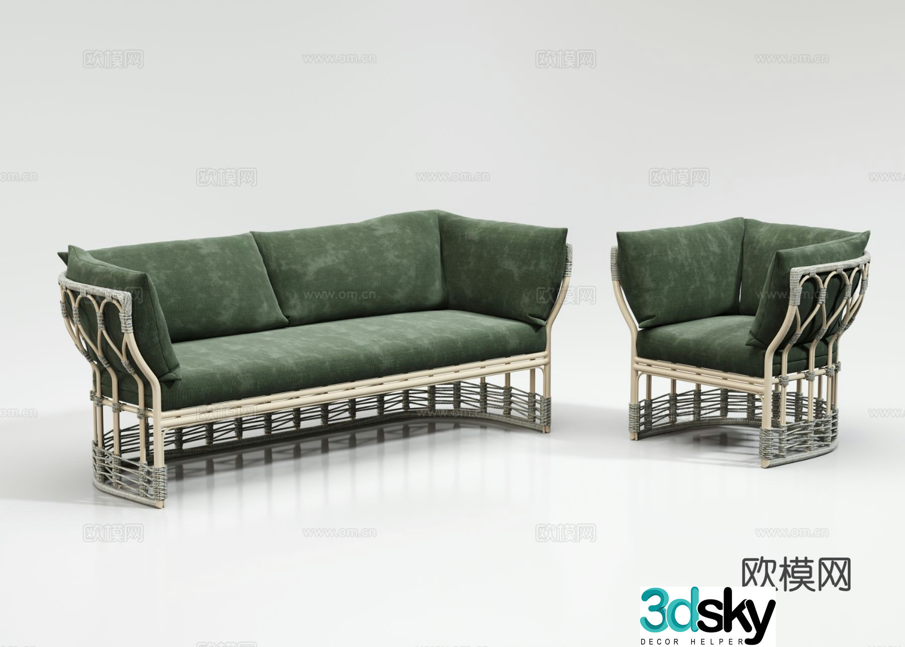Outdoor sofa rattan sofa woven chair 3d model