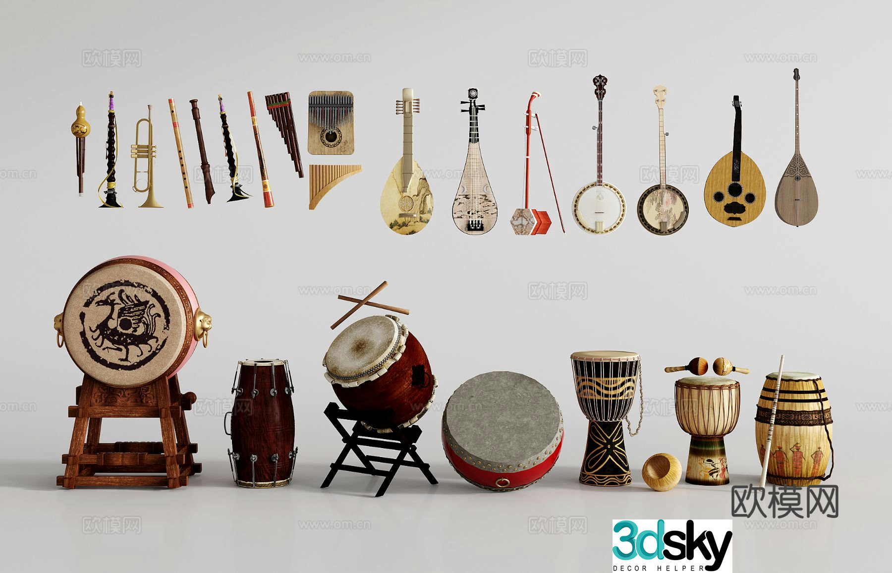 National musical instrument big drum elephant foot drum tambourine 3d model