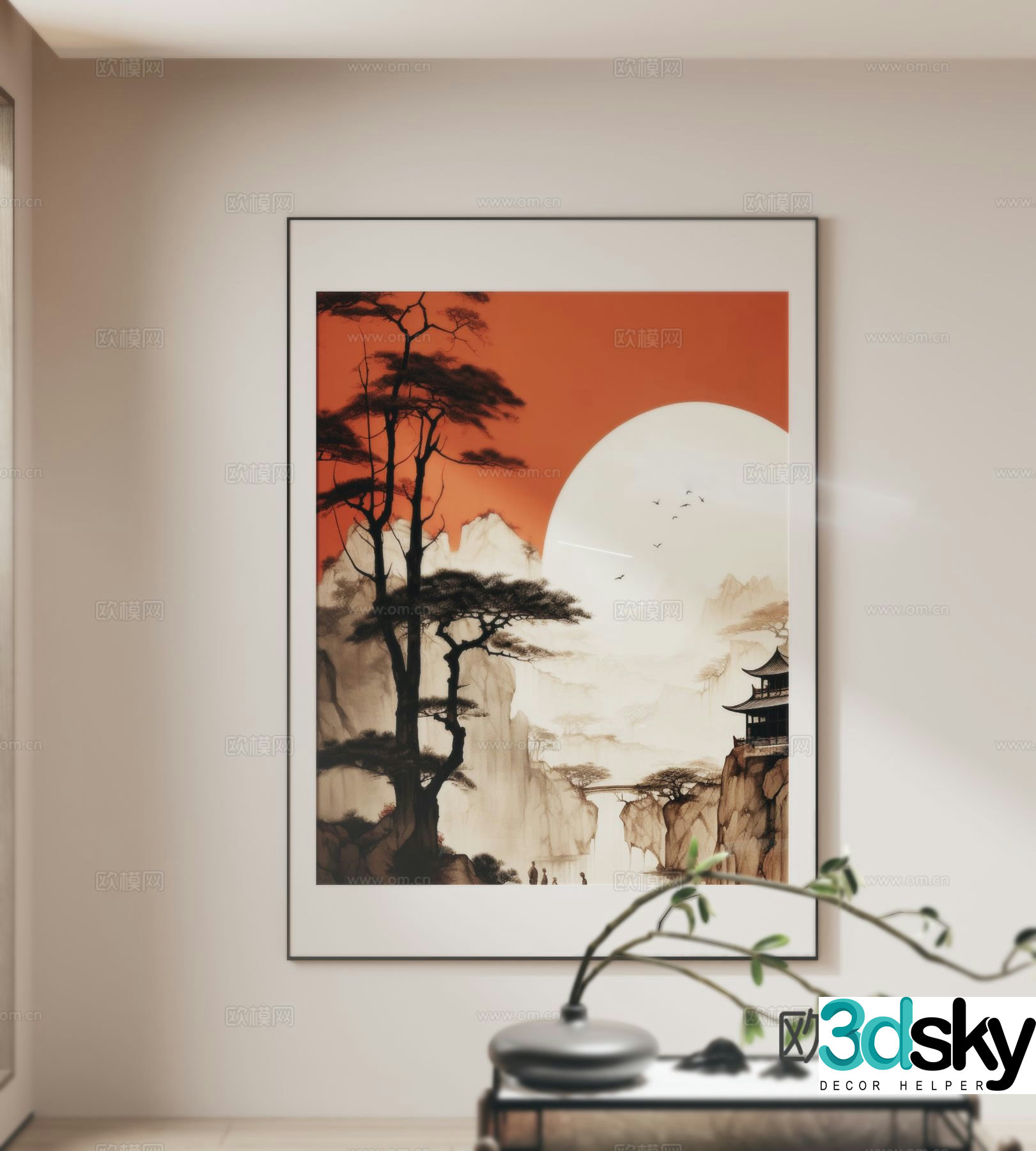 New Chinese style decorative painting landscape painting hanging painting 3D model