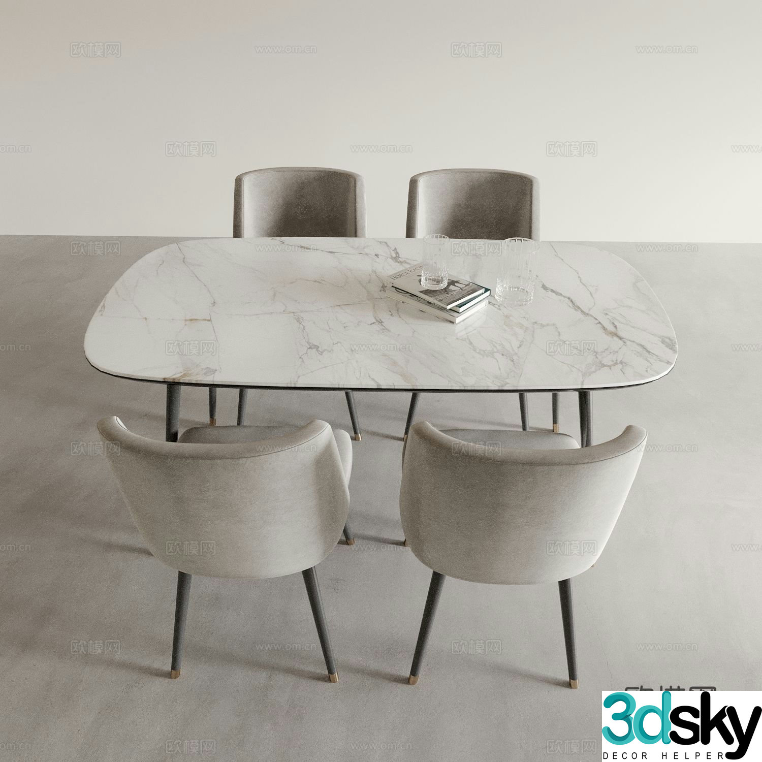Modern dining table and chairs marble dining table 3d model