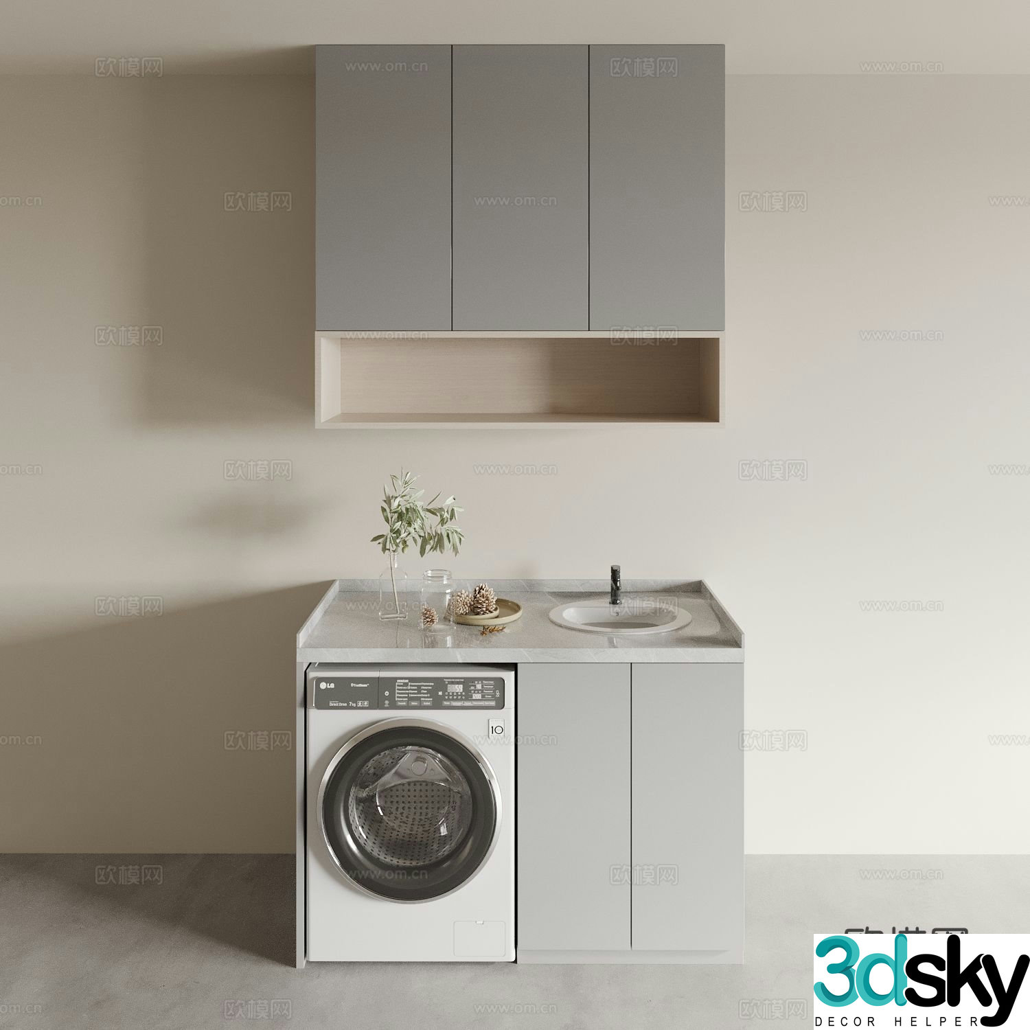 Modern balcony cabinet washing machine cabinet 3d model