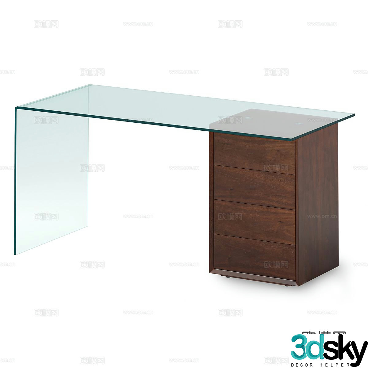 Nordic glass desk writing desk 3d model