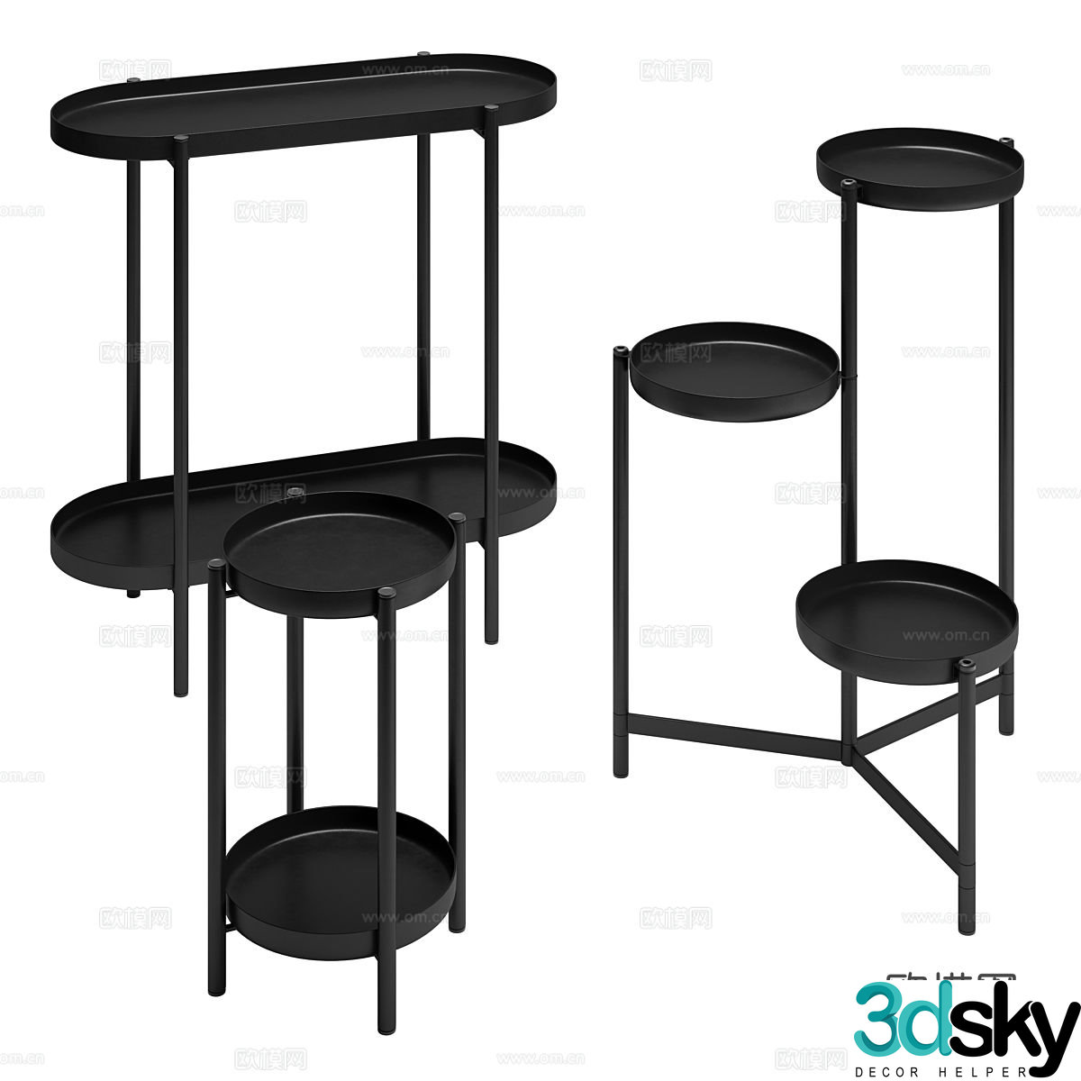 Black corner table side table shelf 3d model
