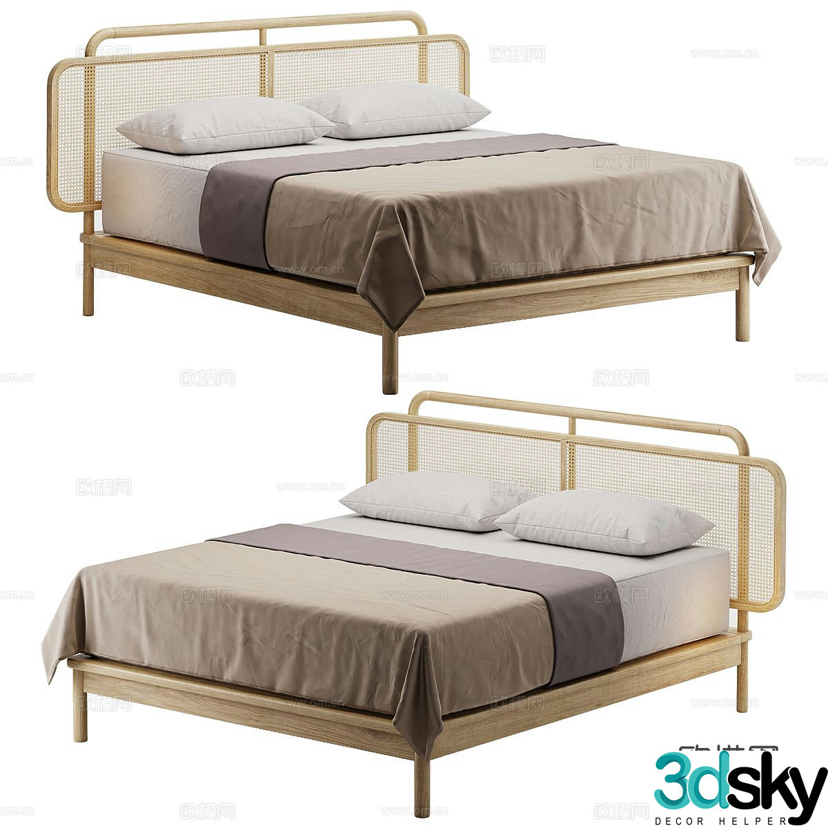 Wabi-sabi style double bed 3d model