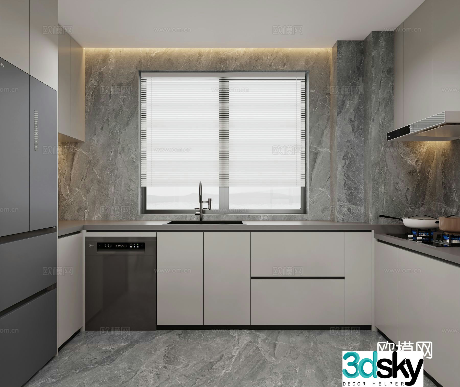 Modern minimalist kitchen 3d model