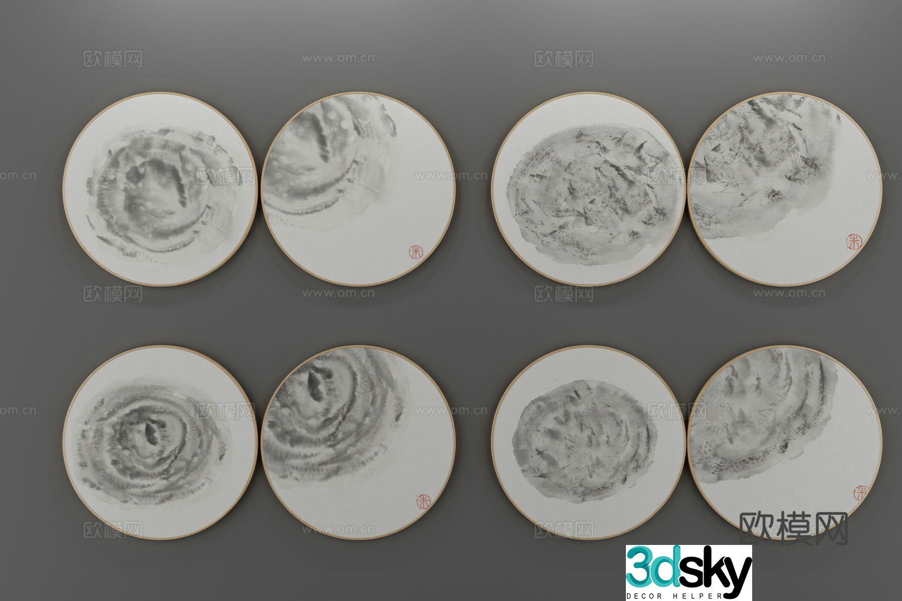 New Chinese style ink painting decorative painting 3D model