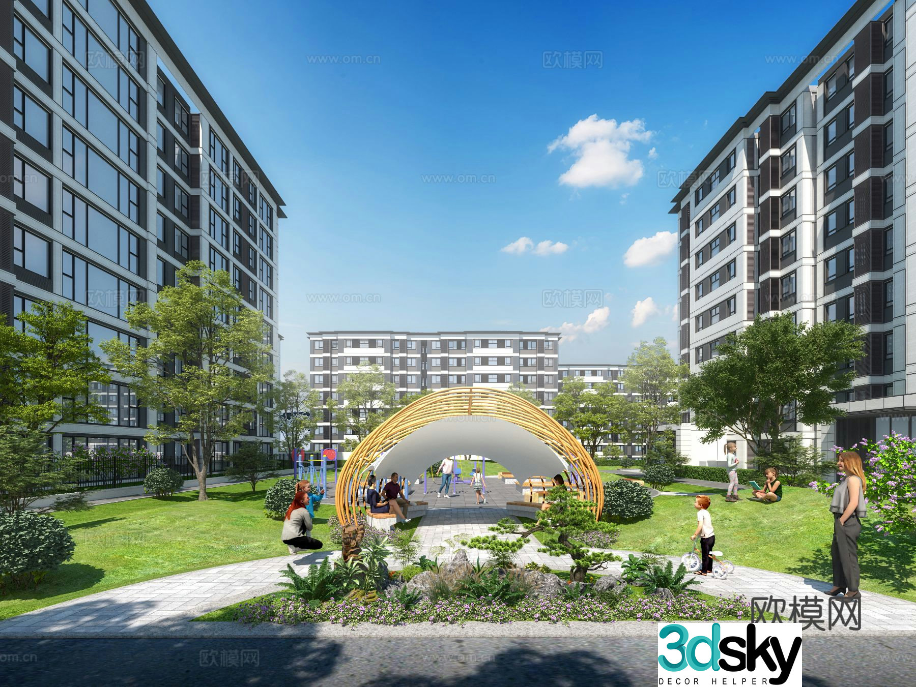 3D model of residential corridor landscape
