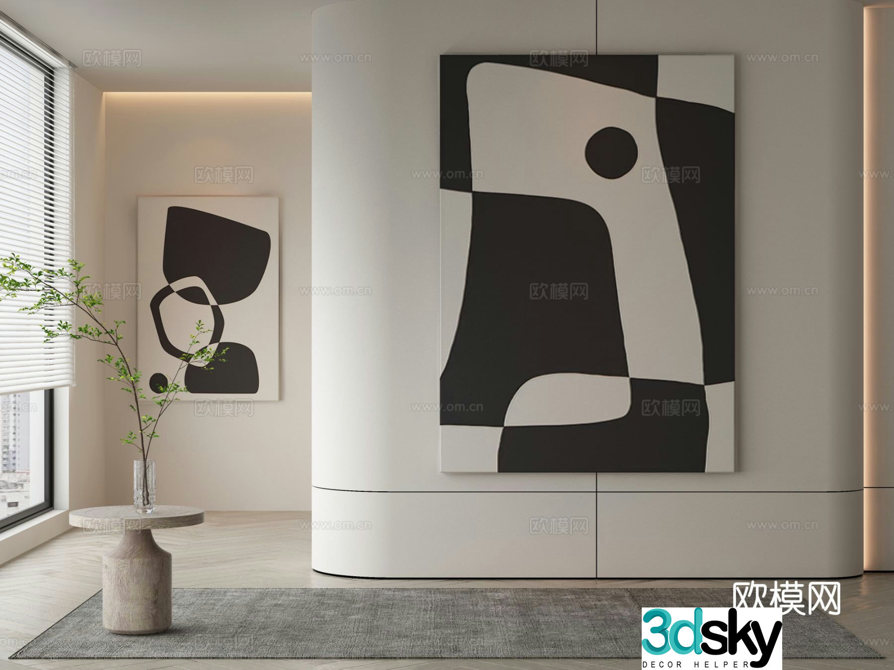 Modern decorative painting black and white painting hanging painting 3d model