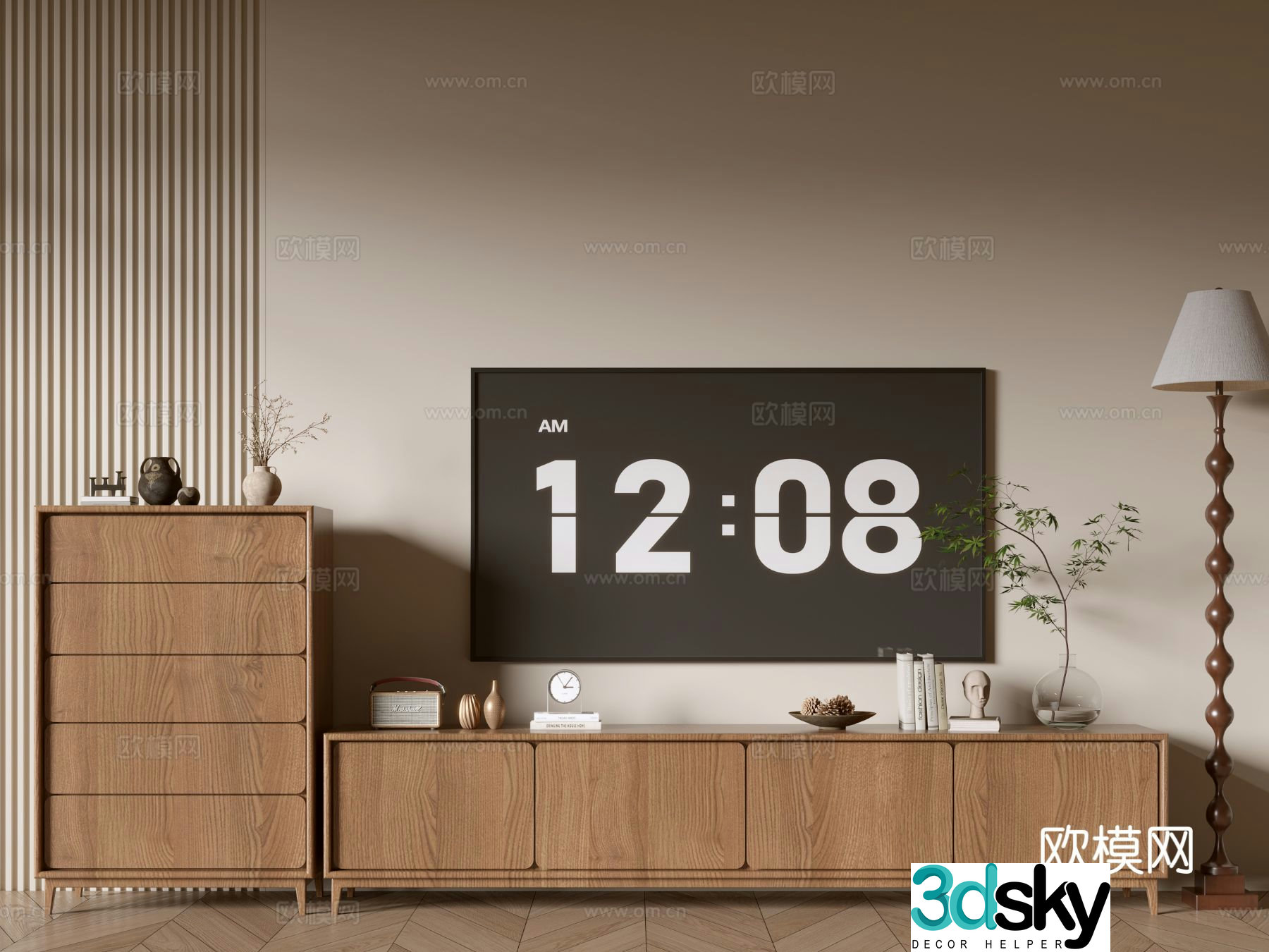 Log style TV cabinet and chest 3D model