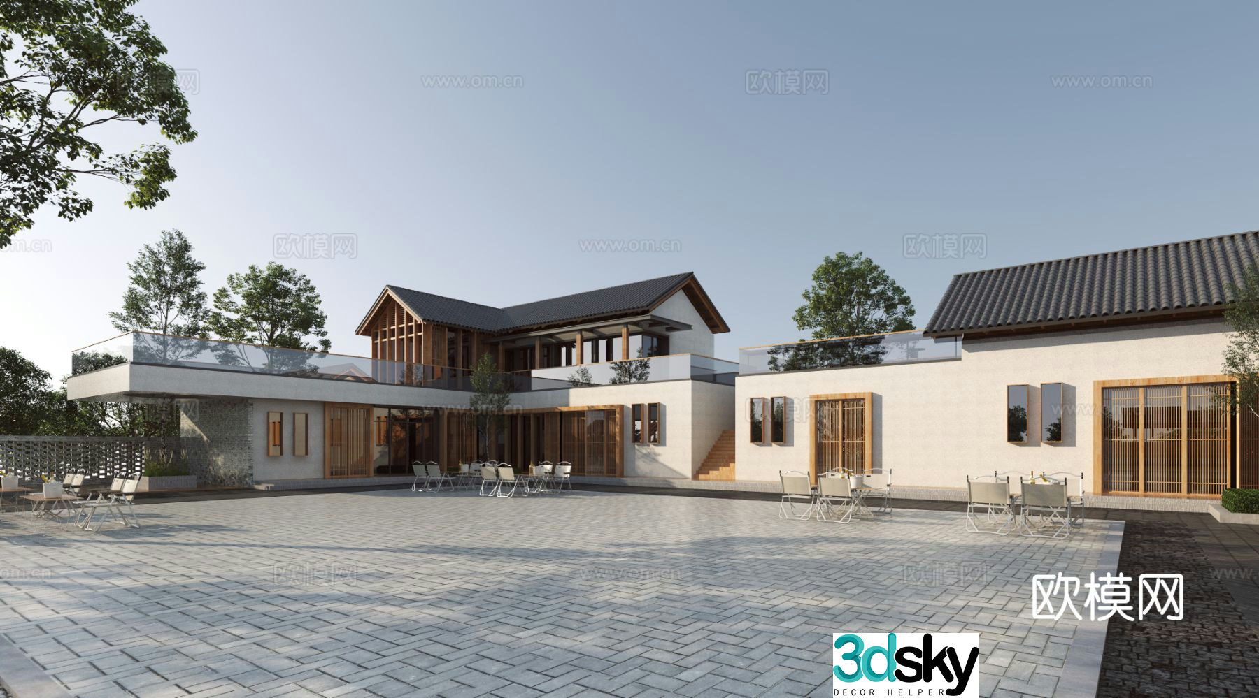 New Chinese style villa courtyard landscape 3D model