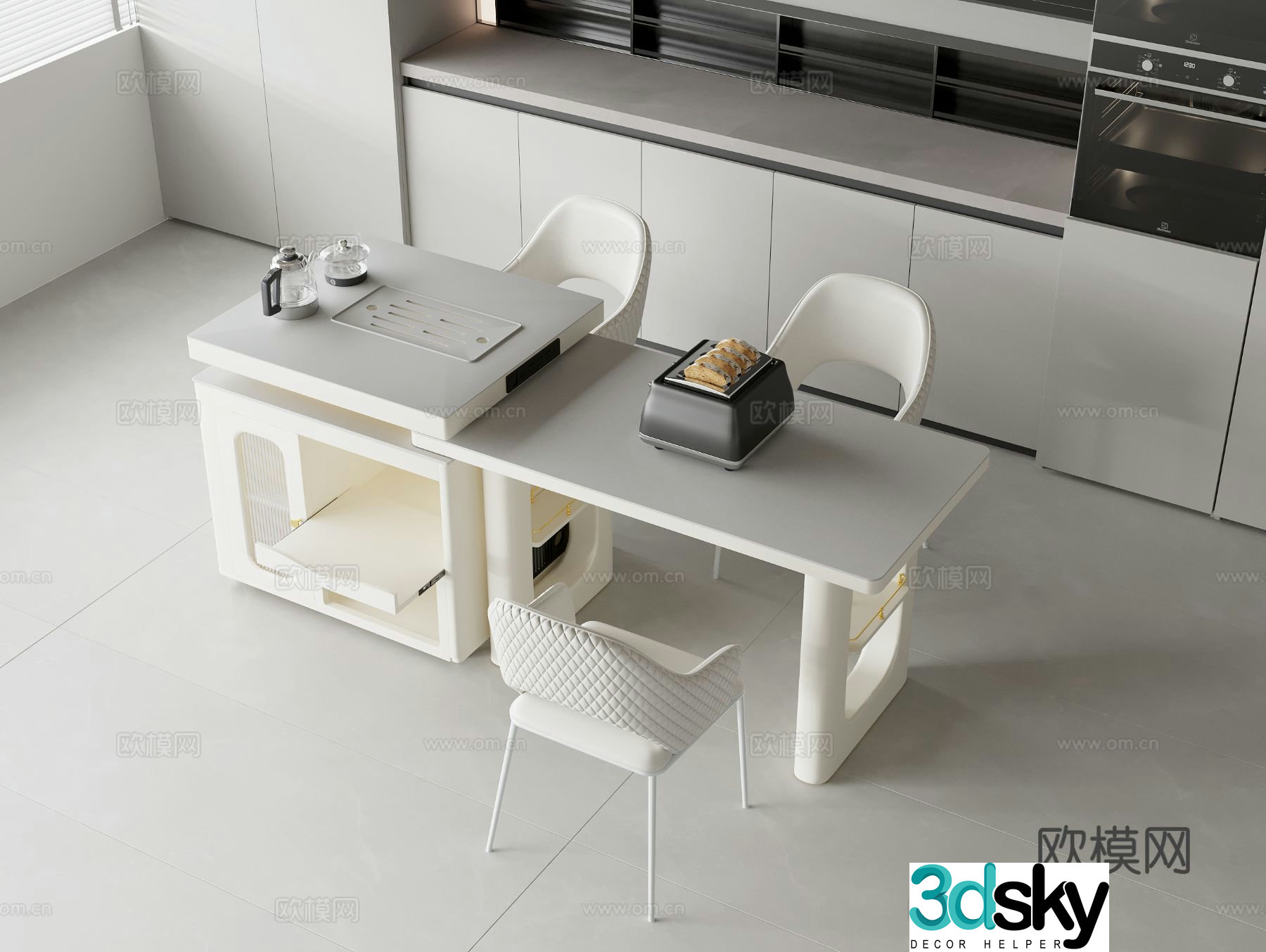 Cream style dining table and chairs island dining table 3d model