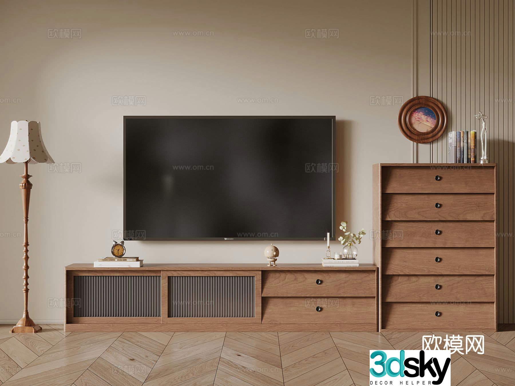 Log style TV cabinet and chest 3D model