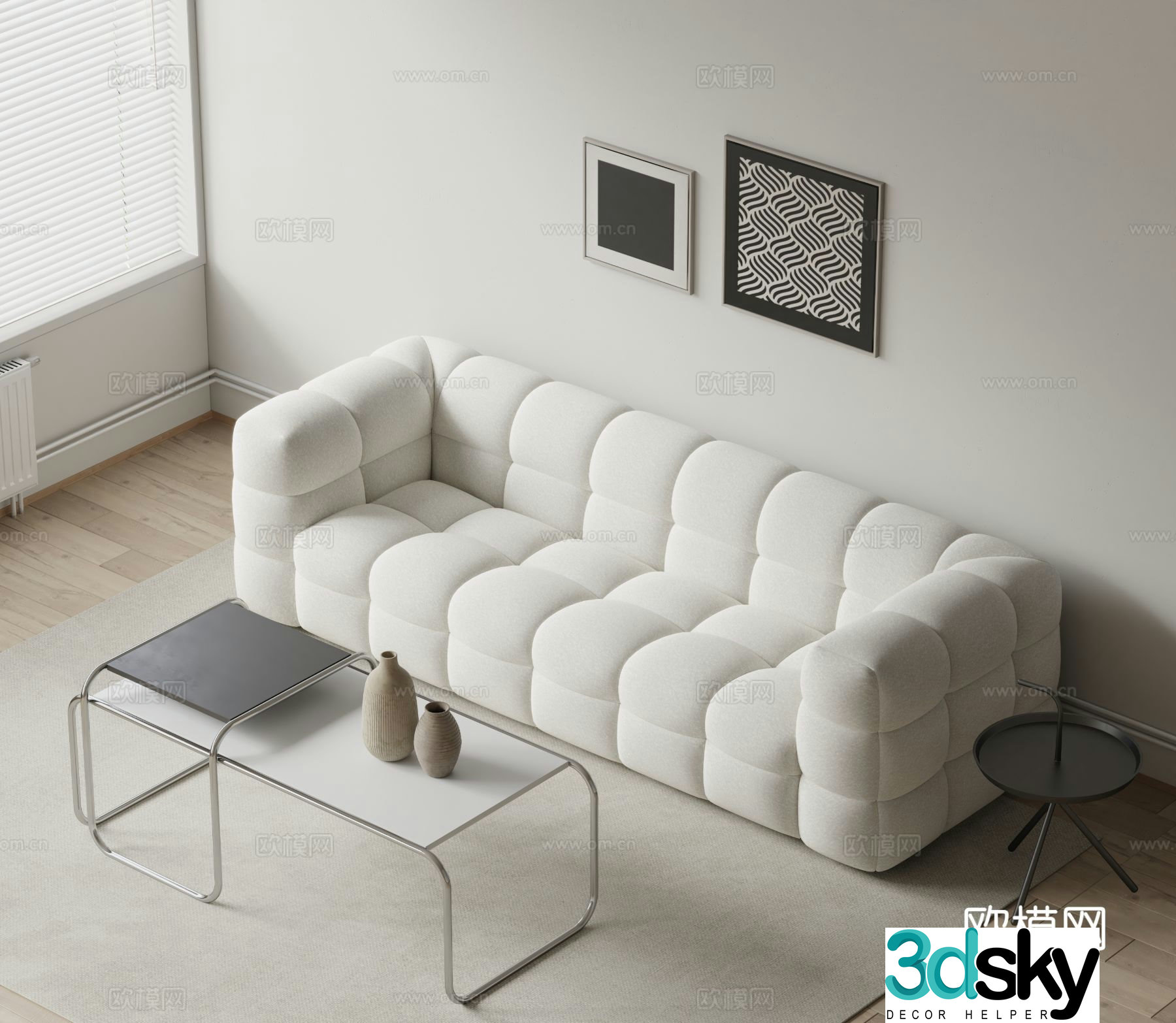 Cream style leisure sofa upholstered sofa coffee table 3D model