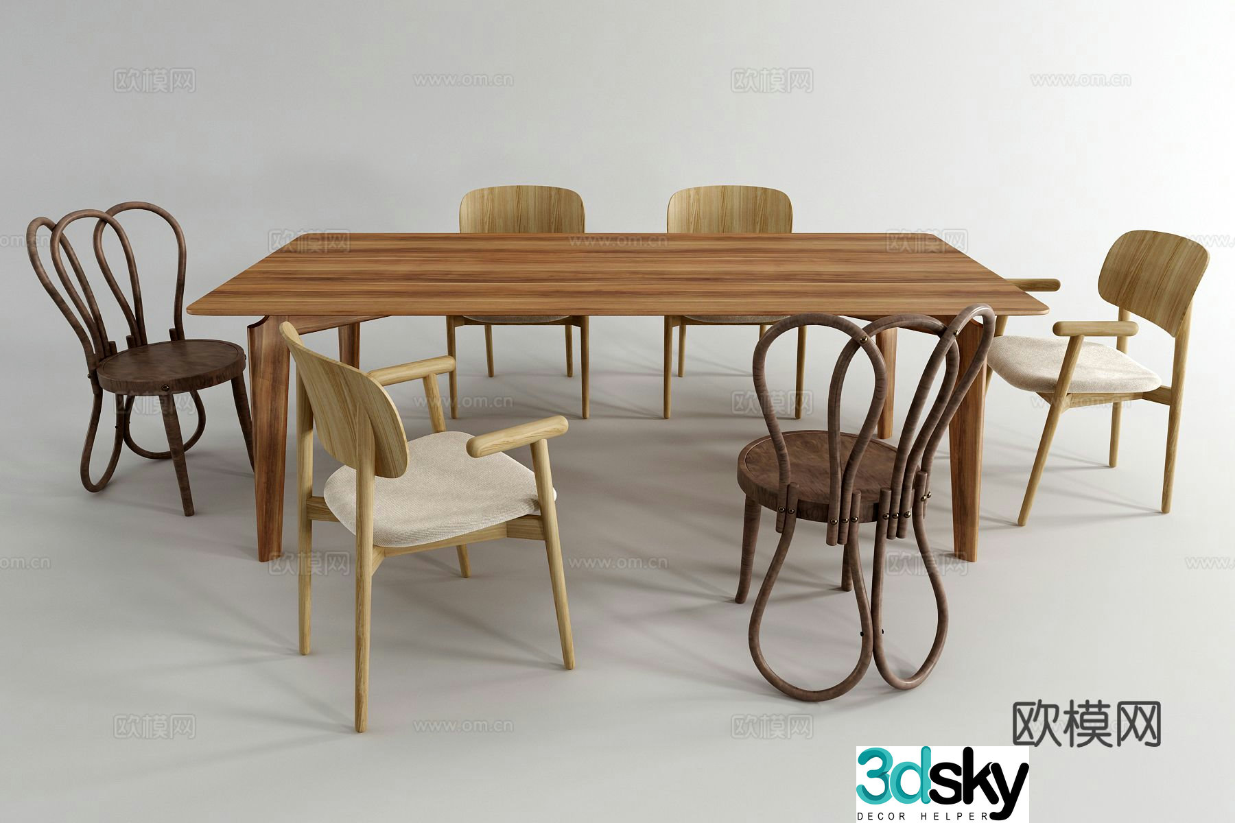 Nordic dining table and chairs strip dining table 3d model