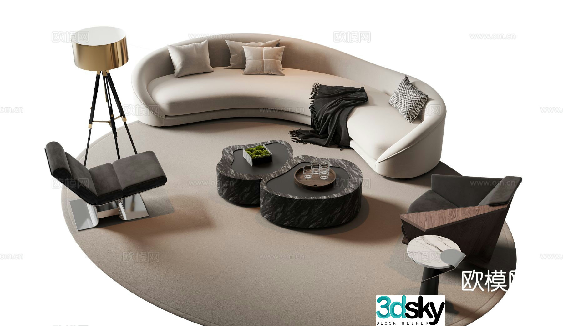 Modern curved sofa modular sofa 3d model