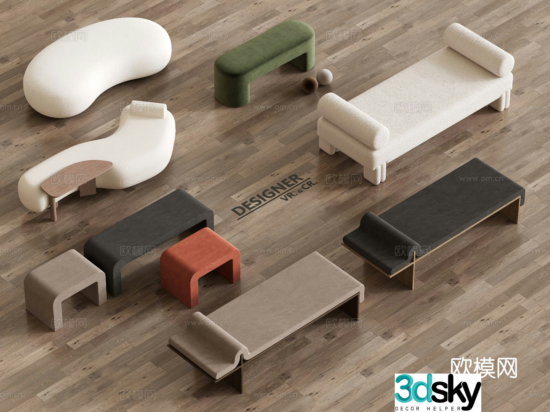 Modern stool sitting stool low stool 3d model