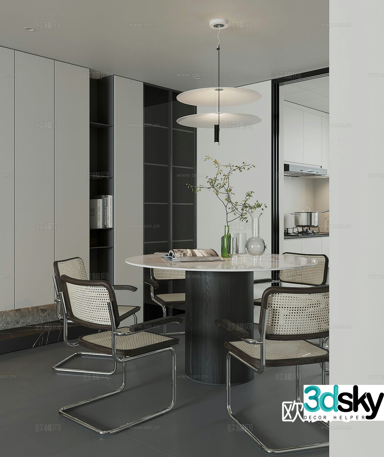Modern dining table and chairs round dining table 3d model
