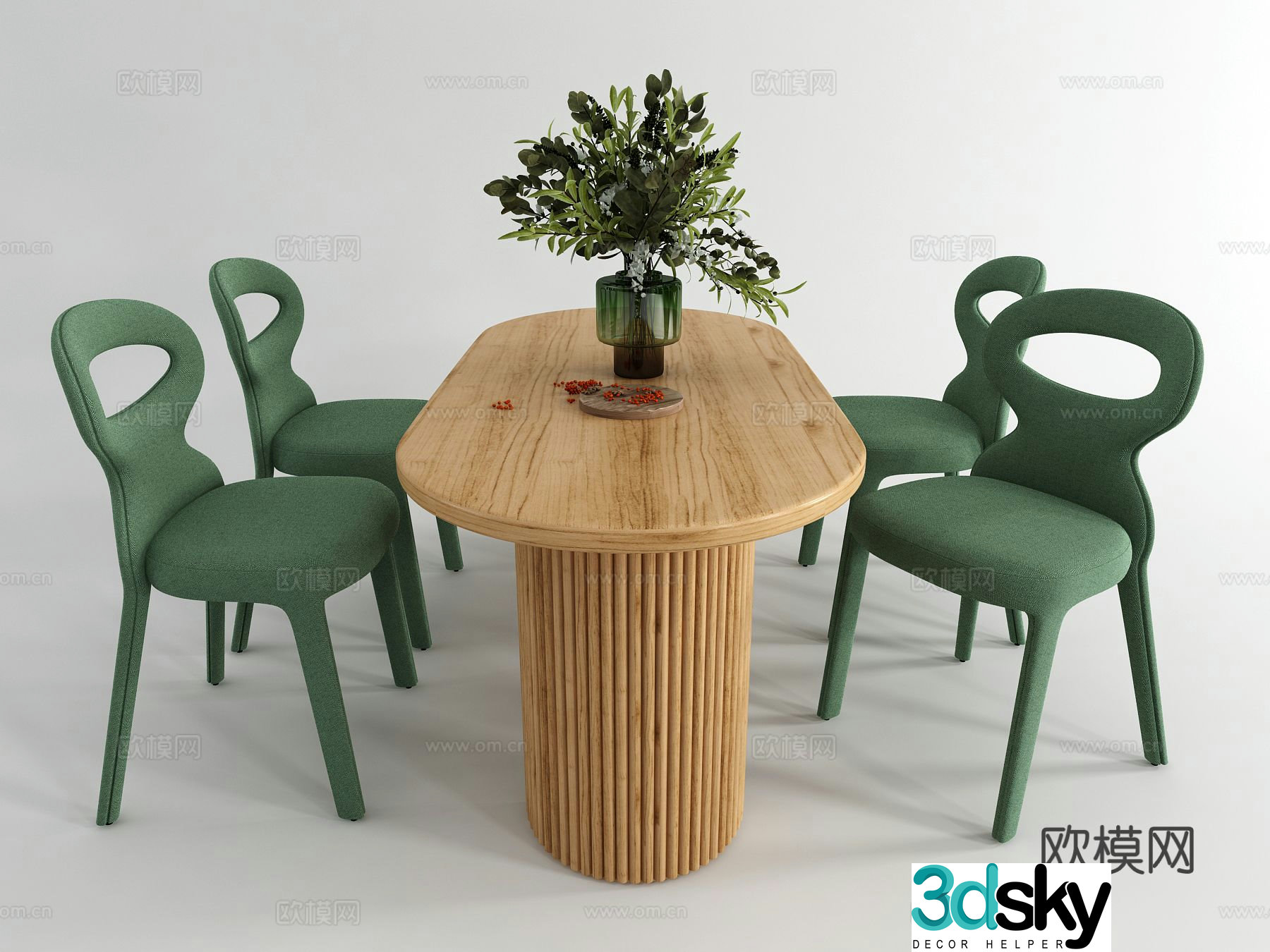 Modern dining table and chairs oval dining table 3d model
