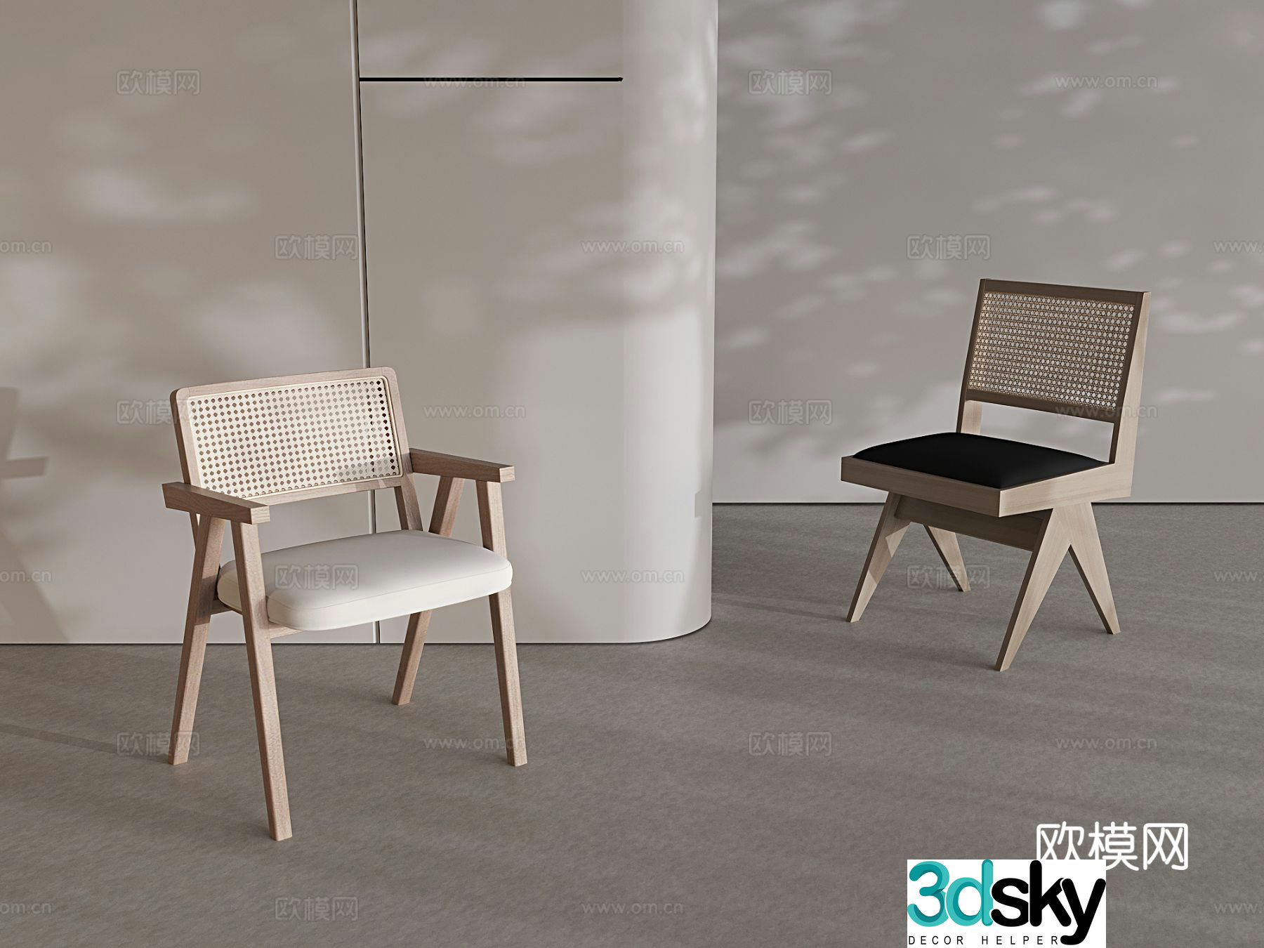 Wabi-sabi solid wood chair rattan dining chair back chair armchair leisure rattan chair 3D model