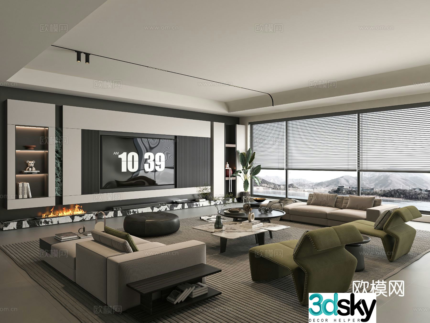 Modern living room large flat floor living room 3D model