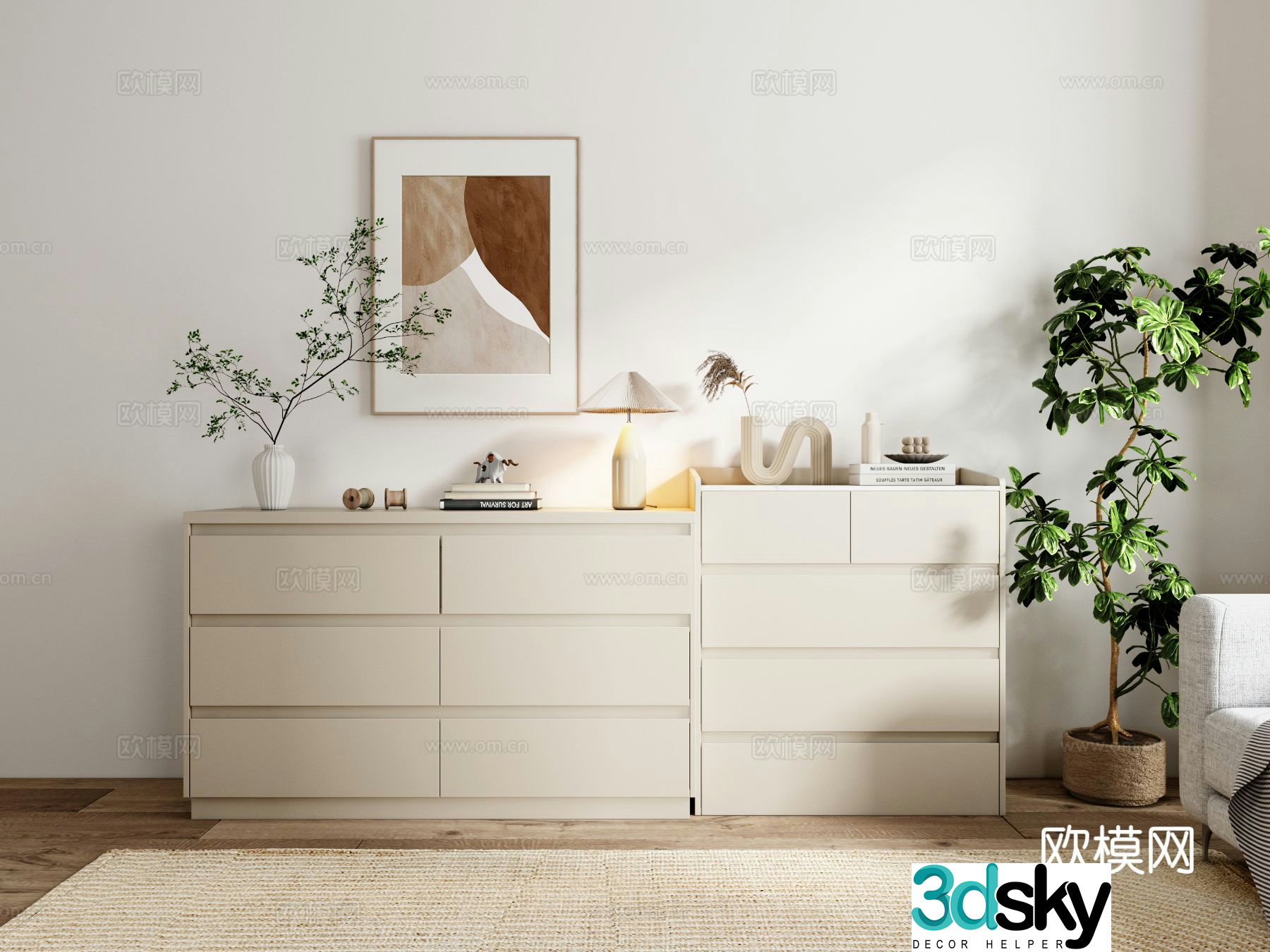 Cream style chest of drawers side view cabinet side cabinet 3D model