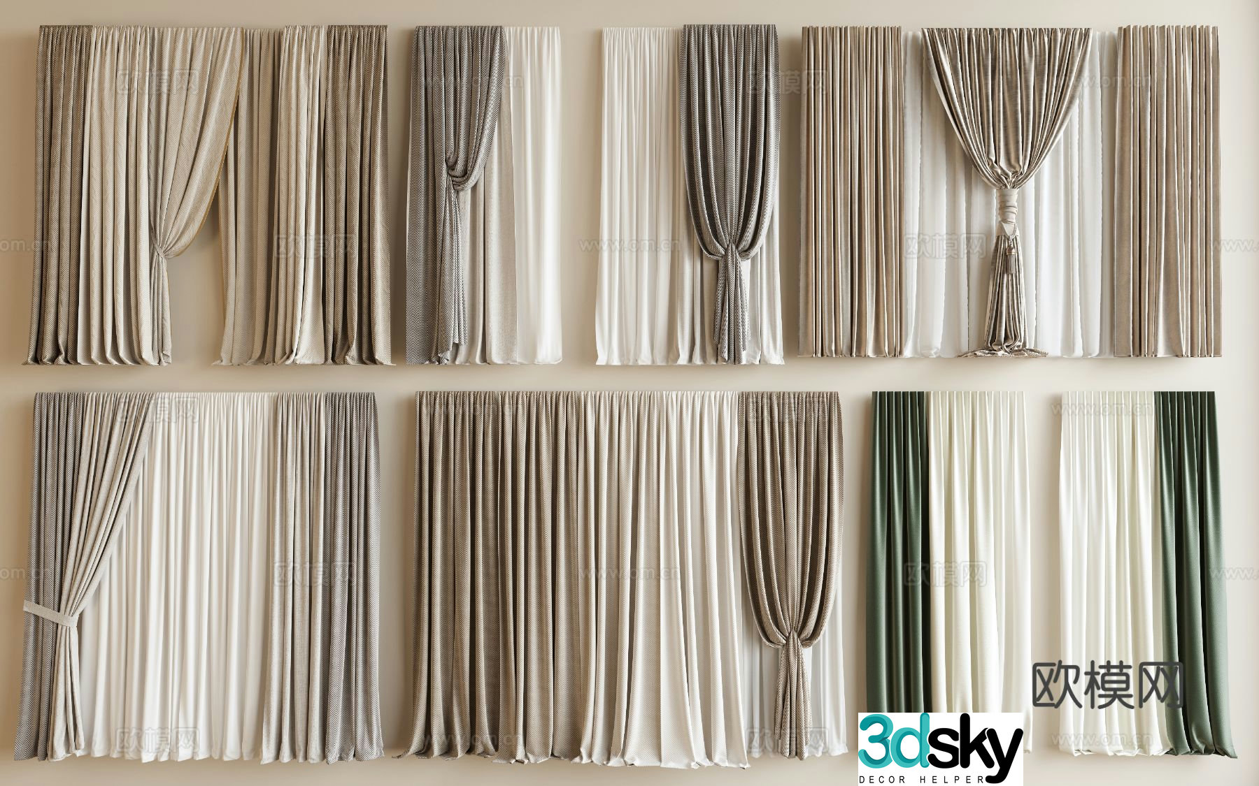 Modern curtains curtains pleated curtains 3d model