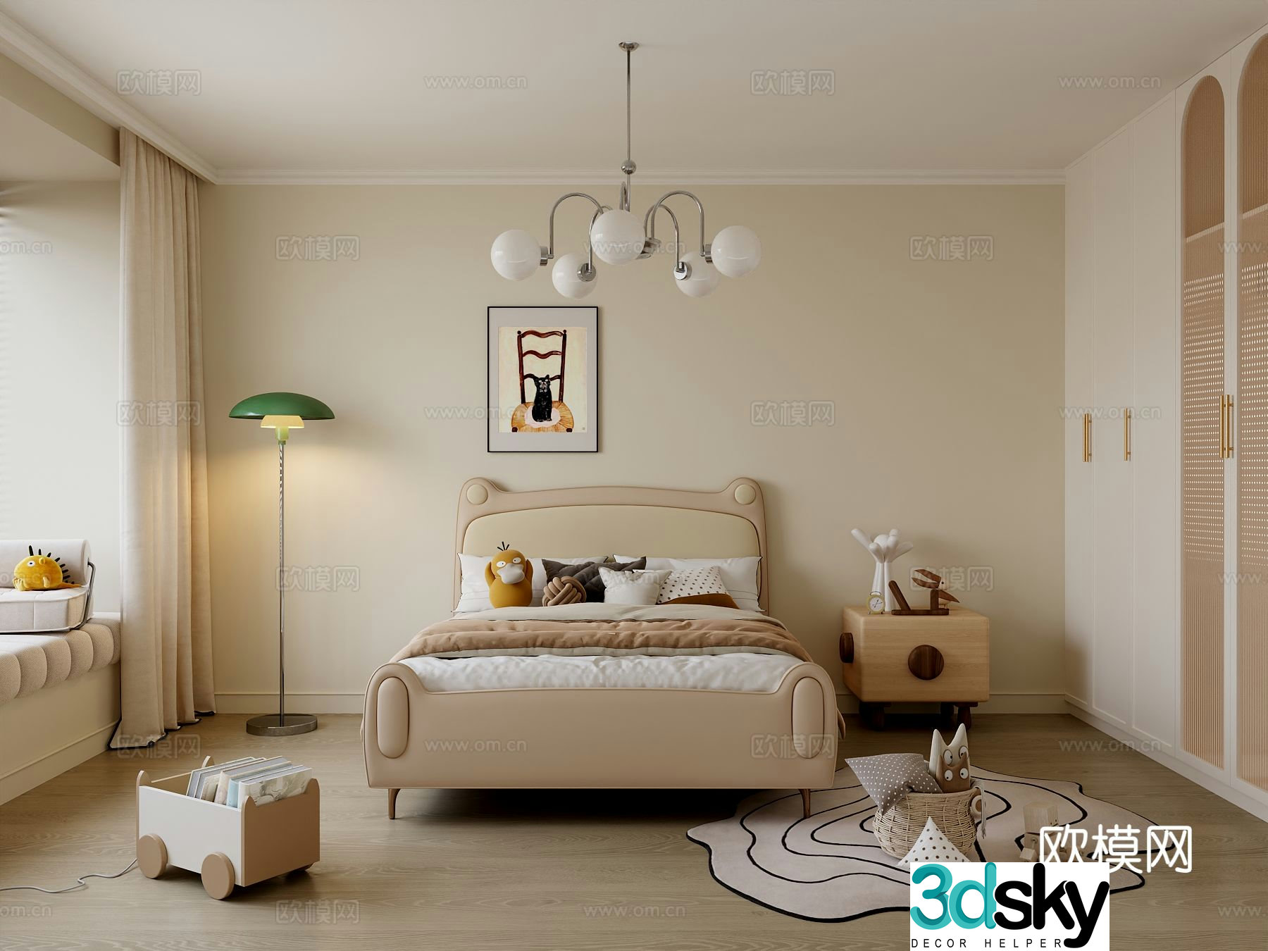 Cream style universal children’s room 3d model